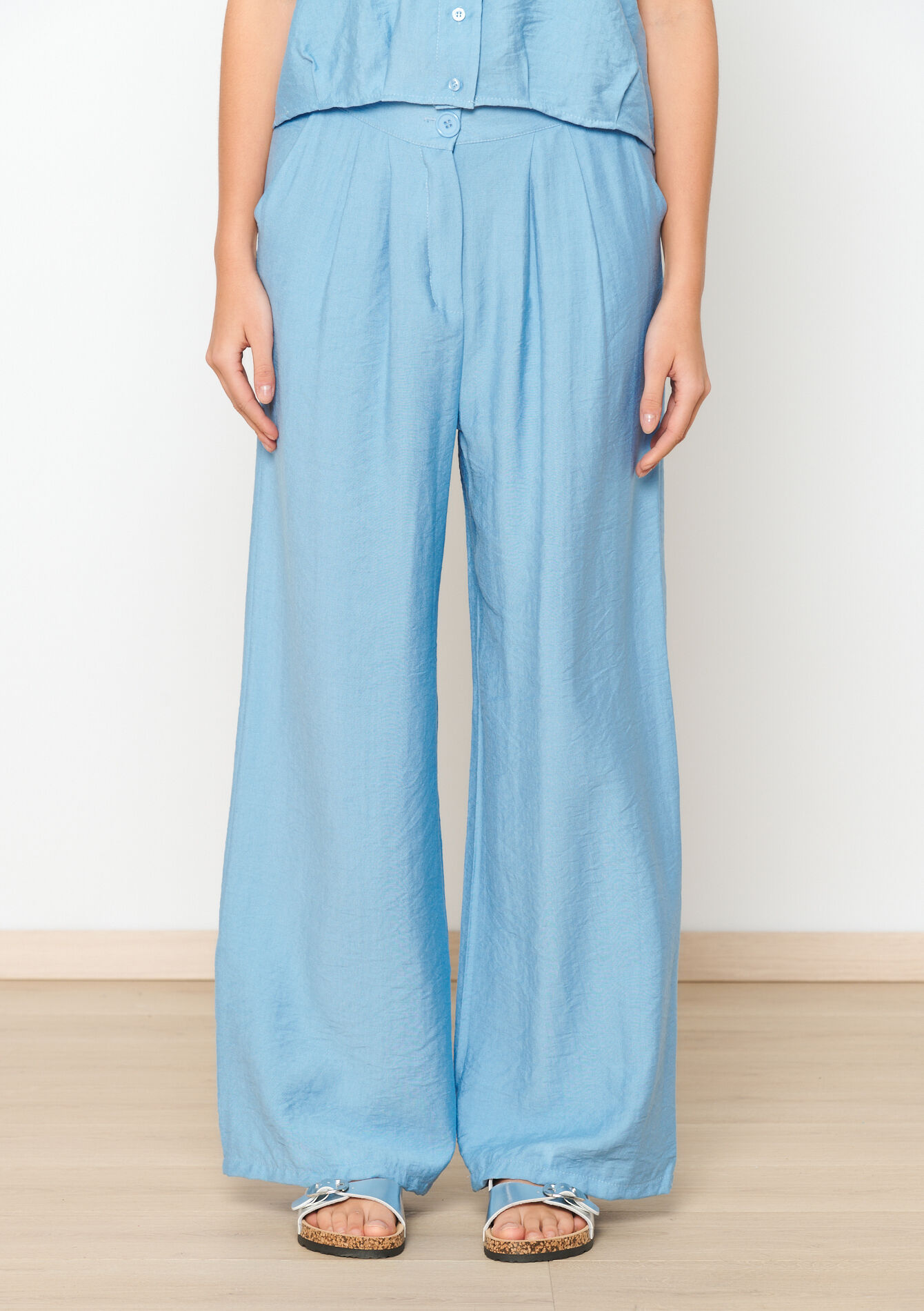 Tailored trousers with linen look - BLUE PASTEL - 06100612