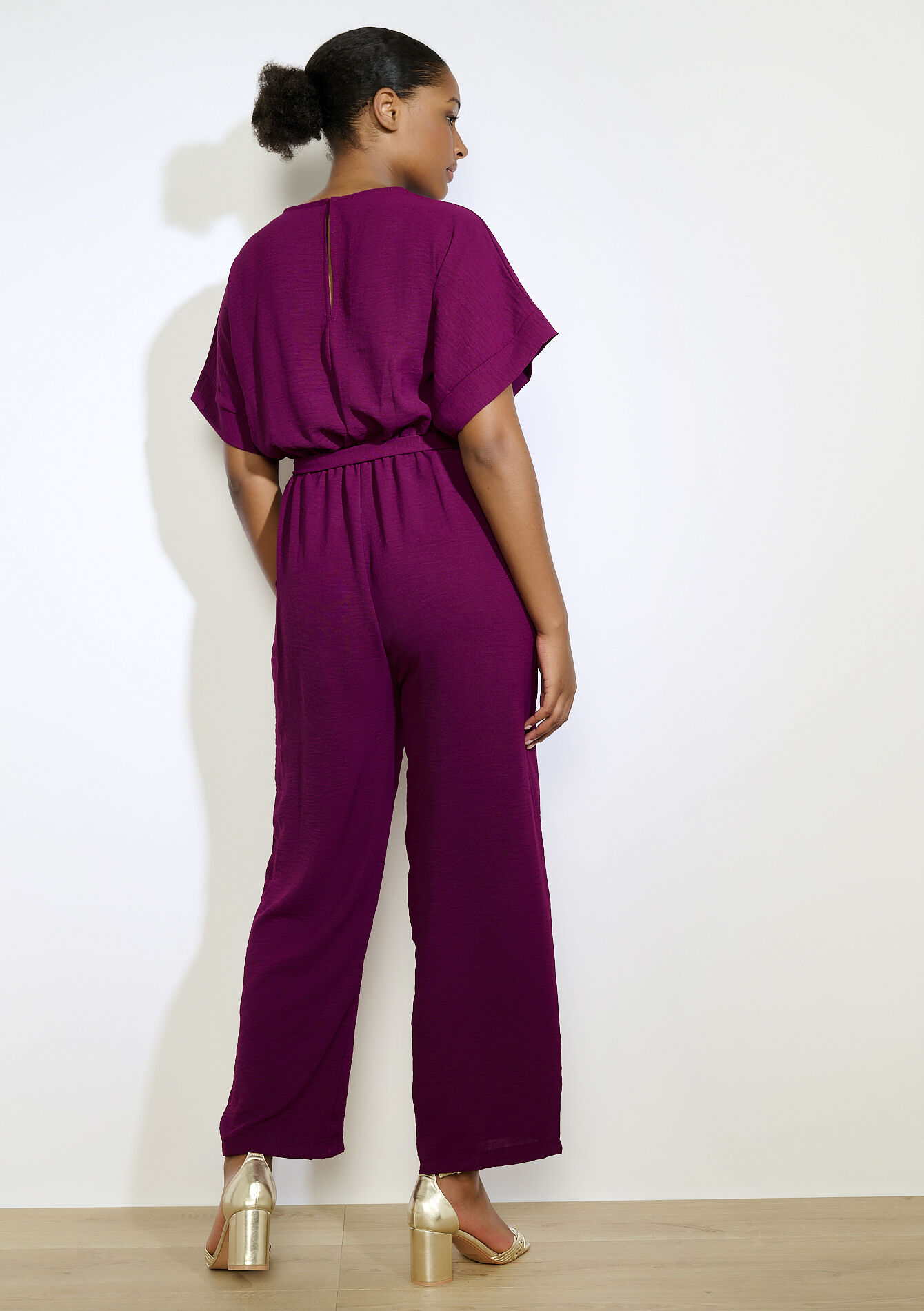 Losvallende wikkel jumpsuit - AUBERGINE - 06004652_1537
