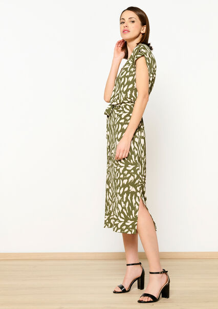Straight dress with print - KHAKI MED - 08602301_4327