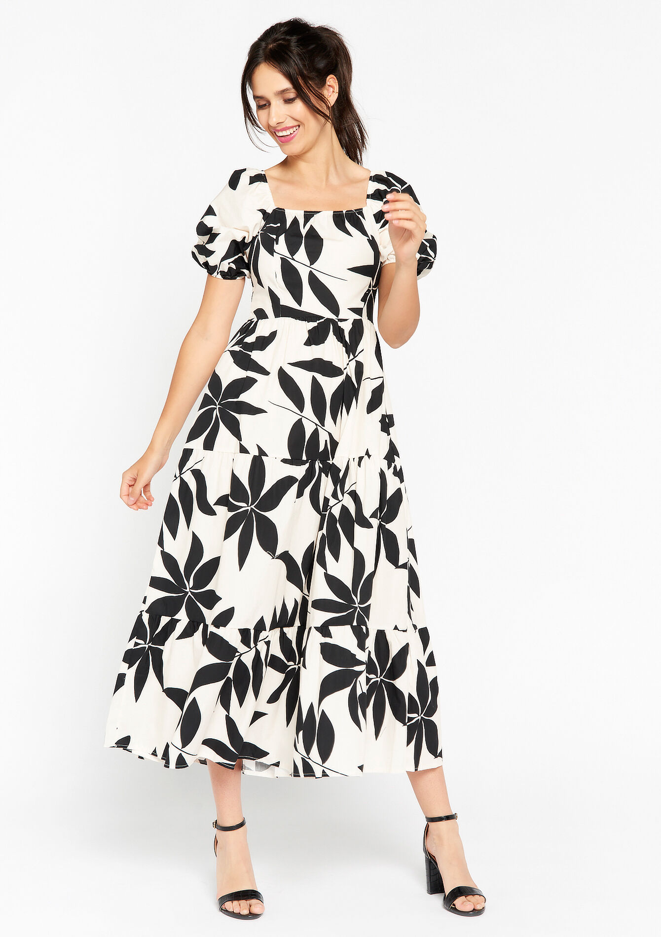 Maxi dress with puffed sleeves, Maxi dress with puffed sleeves - BLACK - 08602145_1119