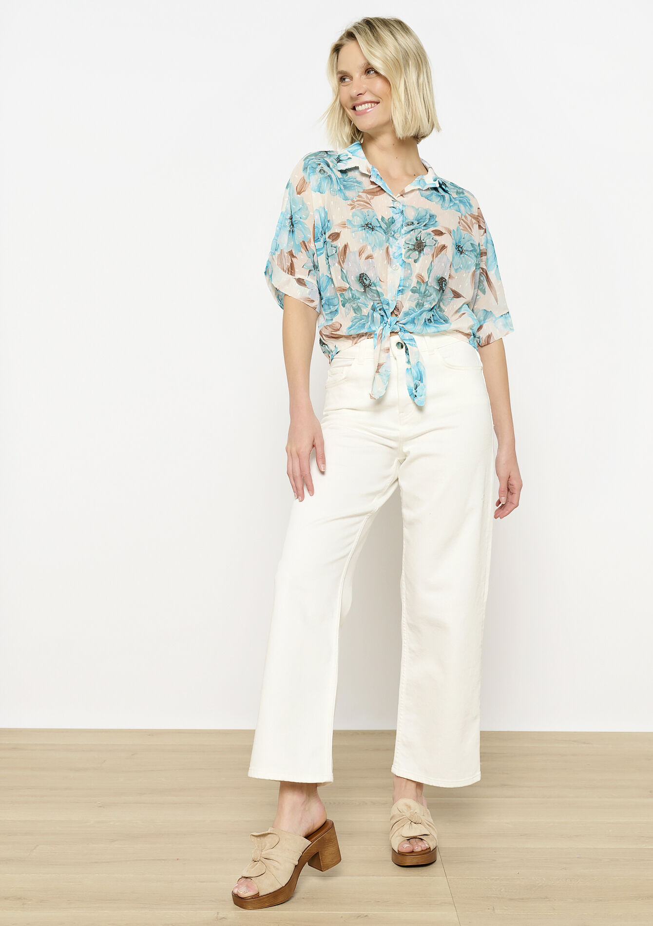 Bloemenhemd met knoopdetail, Bloemenhemd met knoopdetail - AQUA BLUE - 05702771_3302