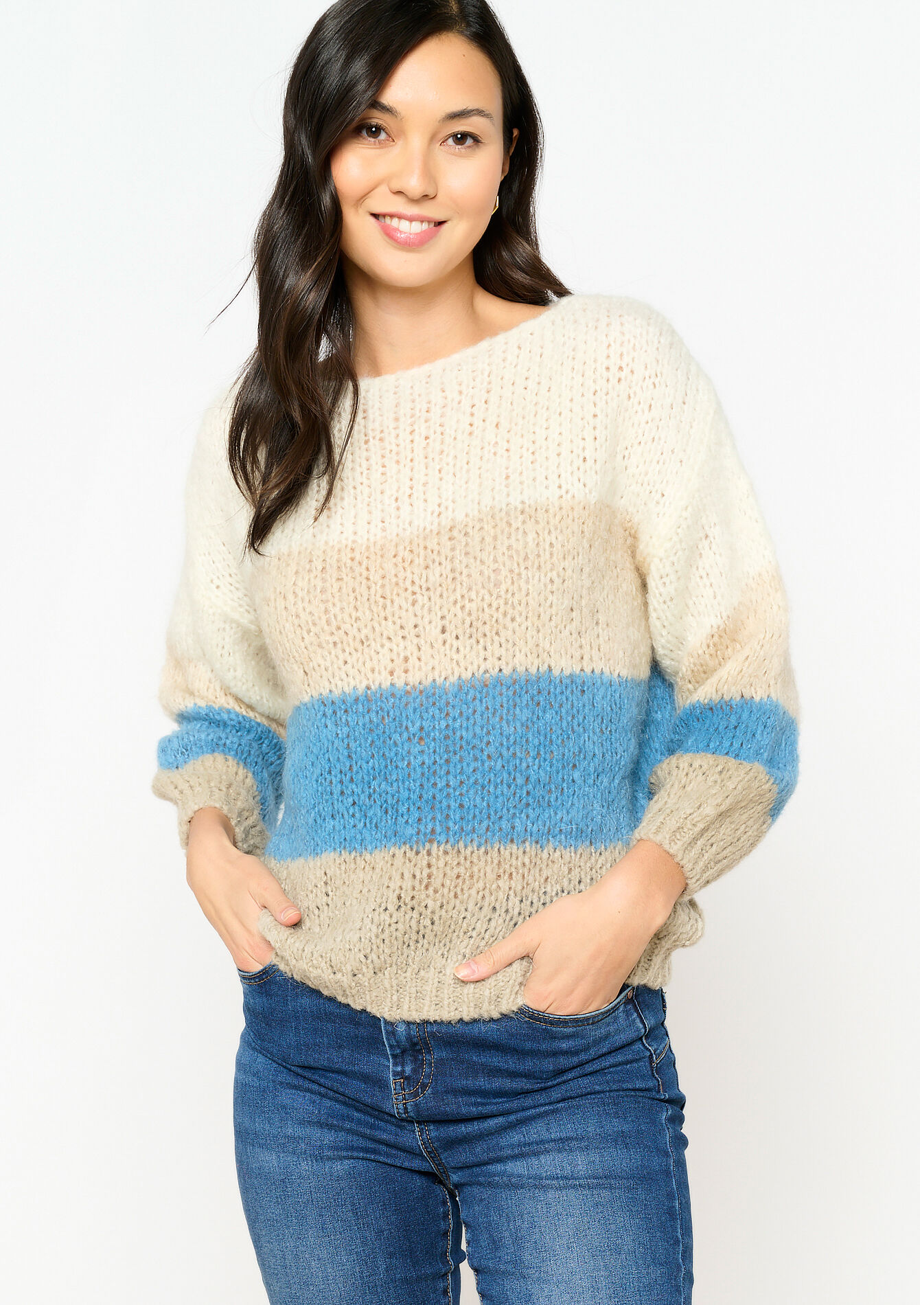 Grofgebreide trui met colourblock - BLUE DENIM - 04006379_1638