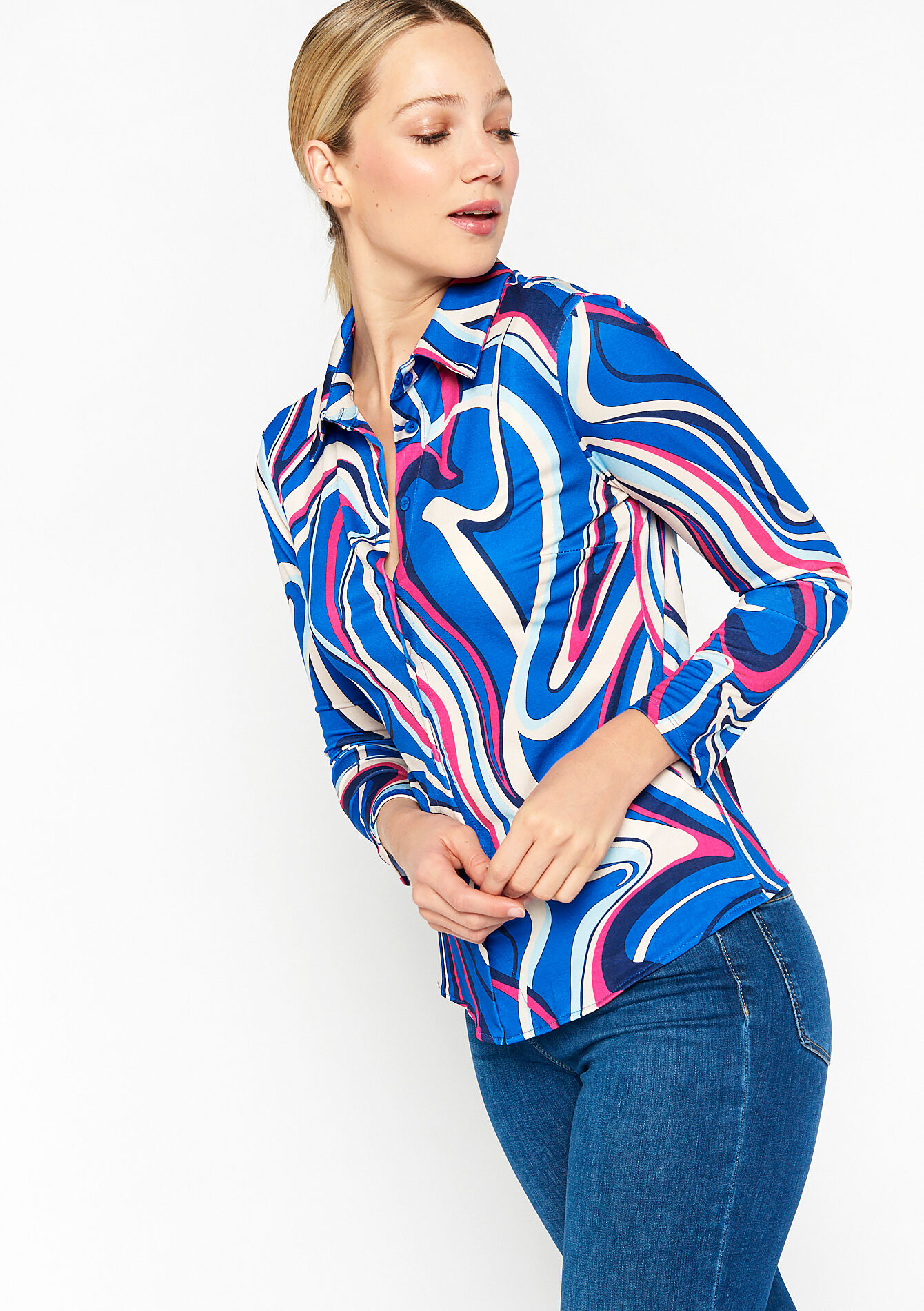 Shirt with abstract print, Shirt with abstract print - BLUE FAIENCE - 02301361