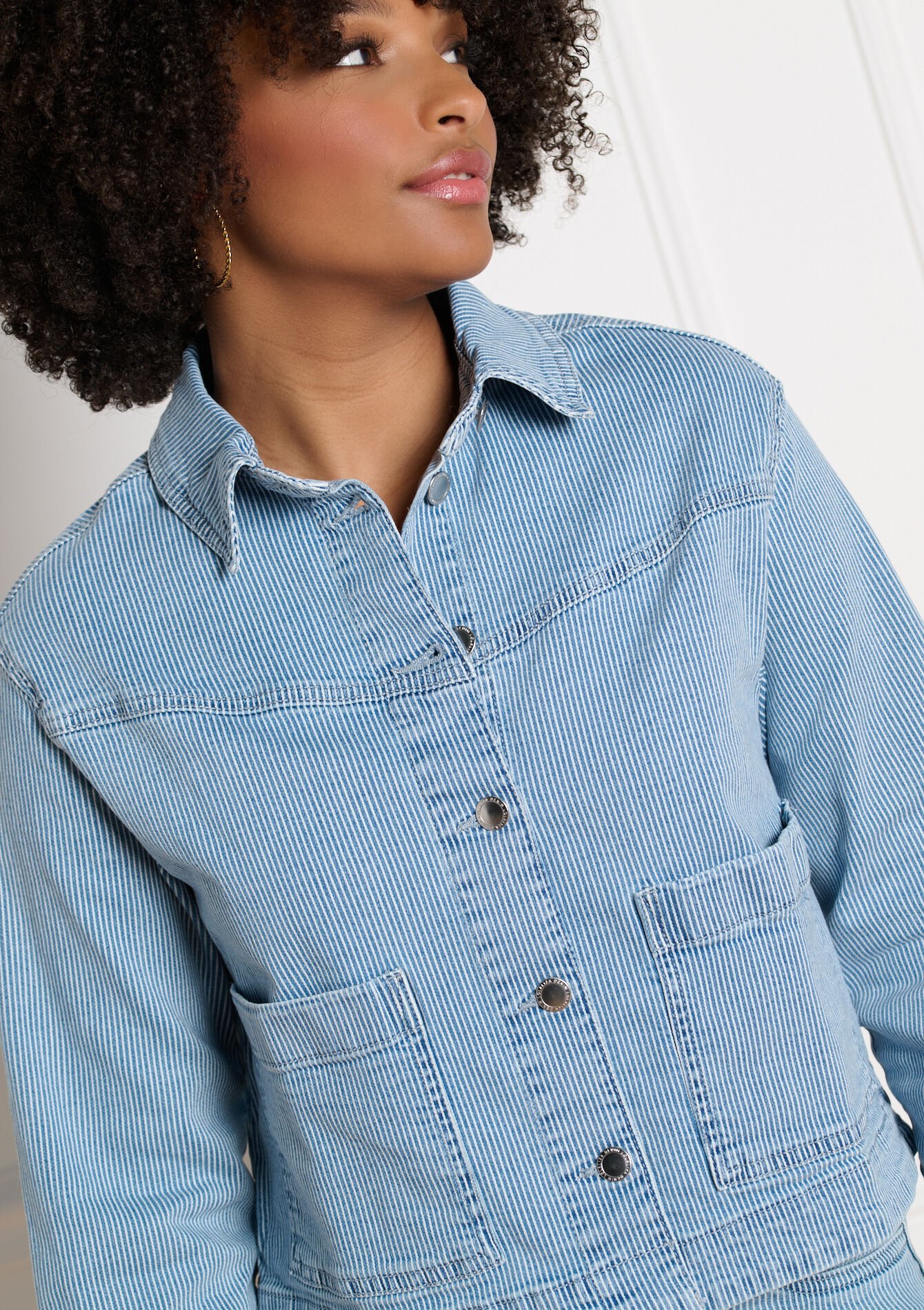 Gestreepte denim jas - BLUE DENIM - 09101128_1638