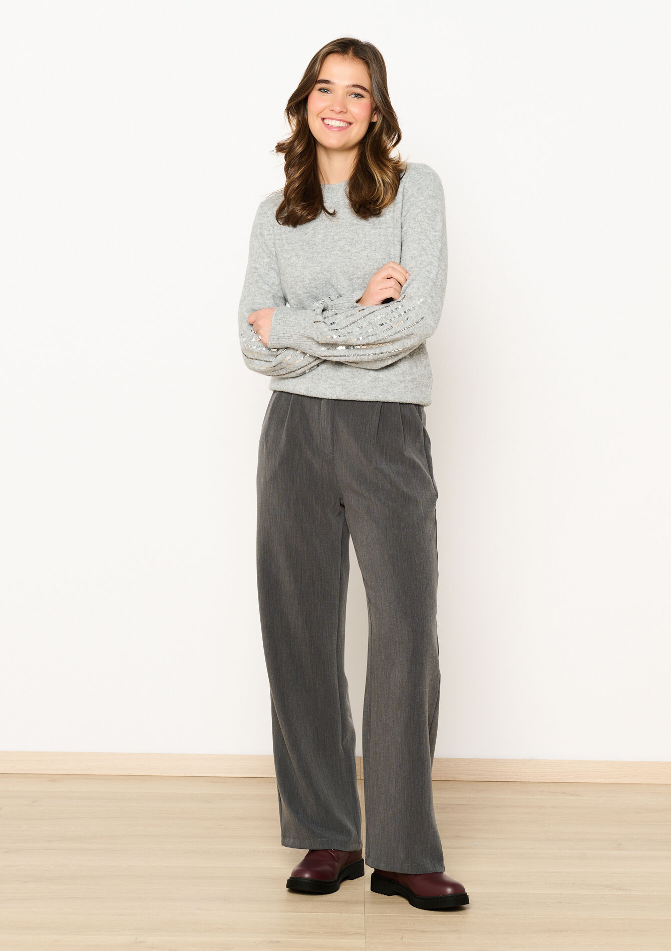 Sweater with sequins - LT GREY - 04006574