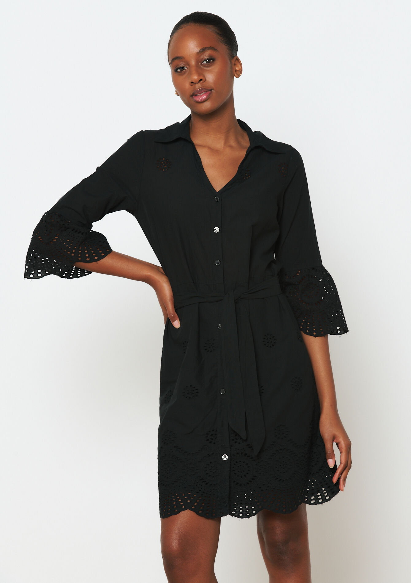 Robe avec broderie anglaise, Robe avec broderie anglaise - BLACK - 08103613_1119