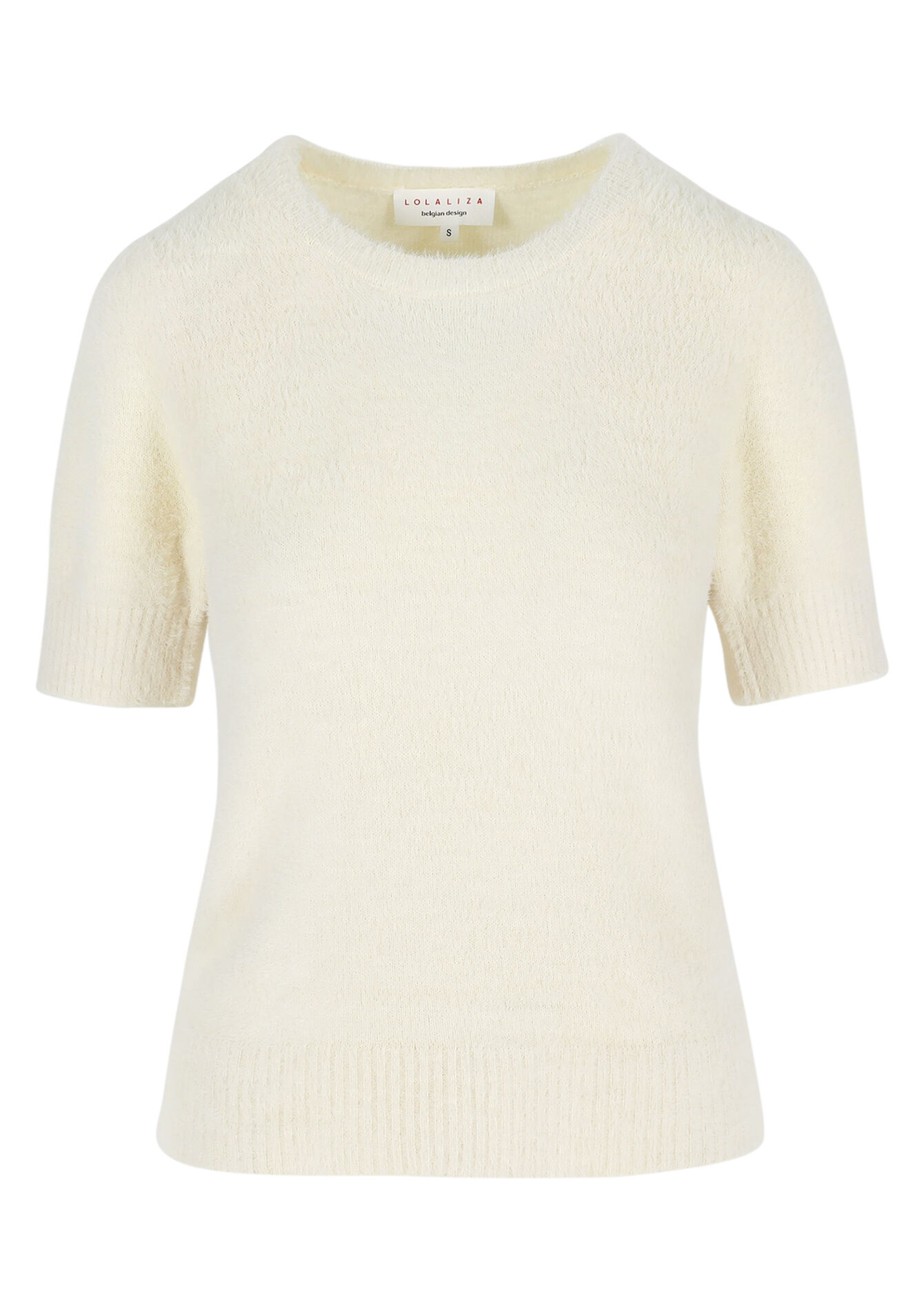 Eyelash sweater with short sleeves, Eyelash sweater with short sleeves - VANILLA WHITE - 04006825_1013