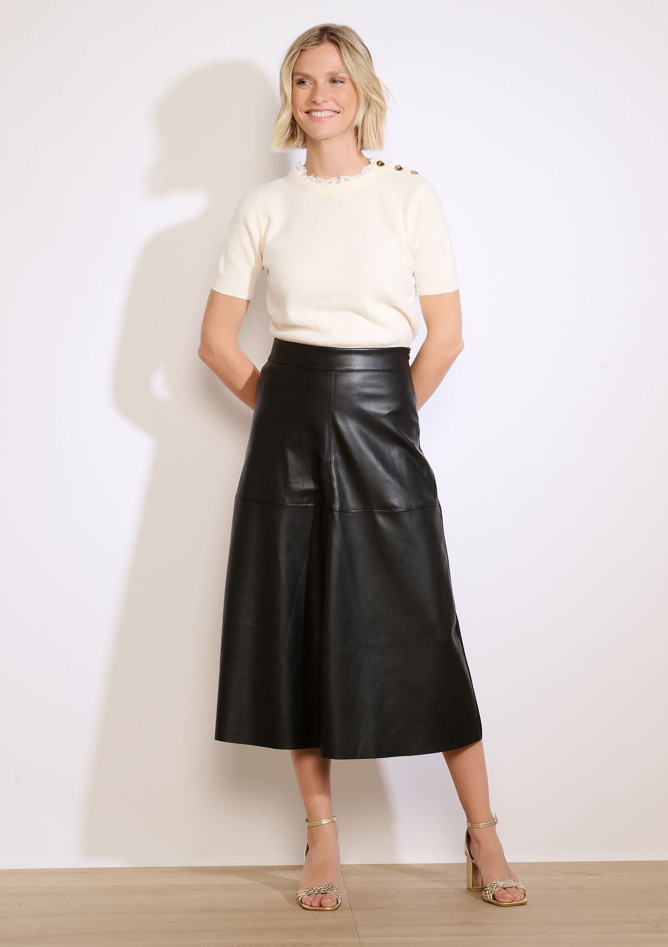 Jupe midi effet cuir - BLACK - 07101404_1119