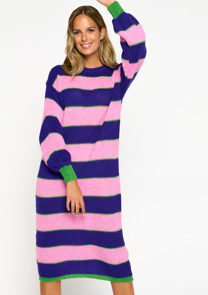 Knitted maxi dress with stripes - PINK BUBBLEGUM - 08601762_1477
