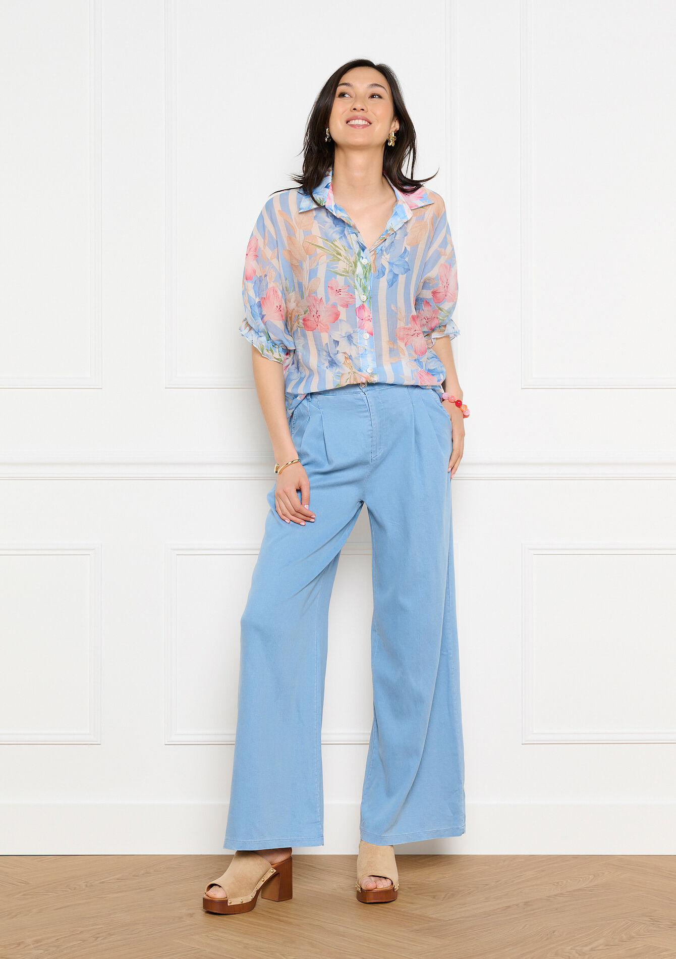 Soepele broek met wijde pijpen, Soepele broek met wijde pijpen - BLUE BLEACHED - 06601128_0502