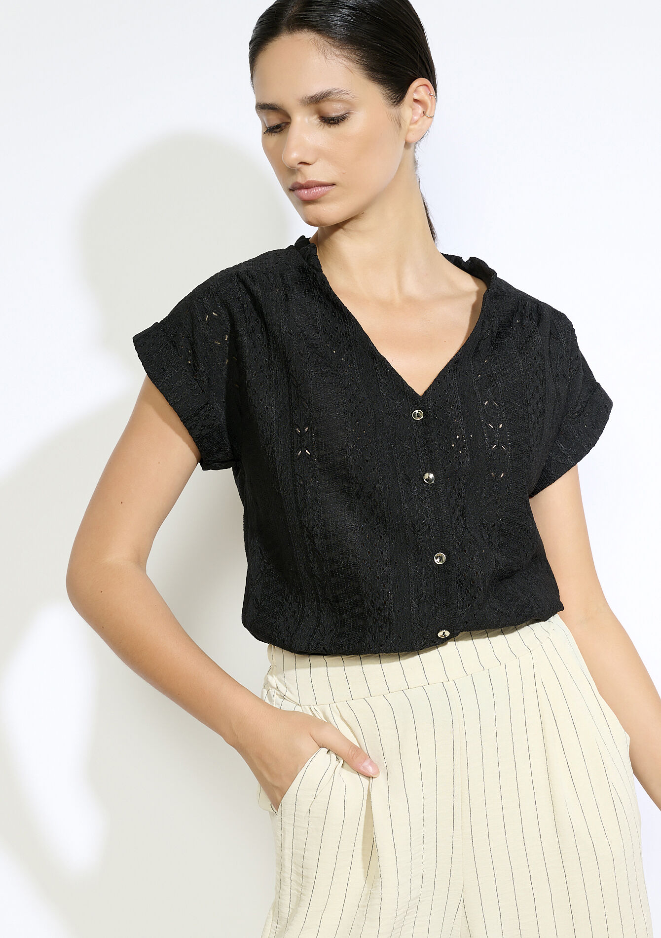 T-shirt with embroidery, T-shirt with embroidery - OFFWHITE - 02301754