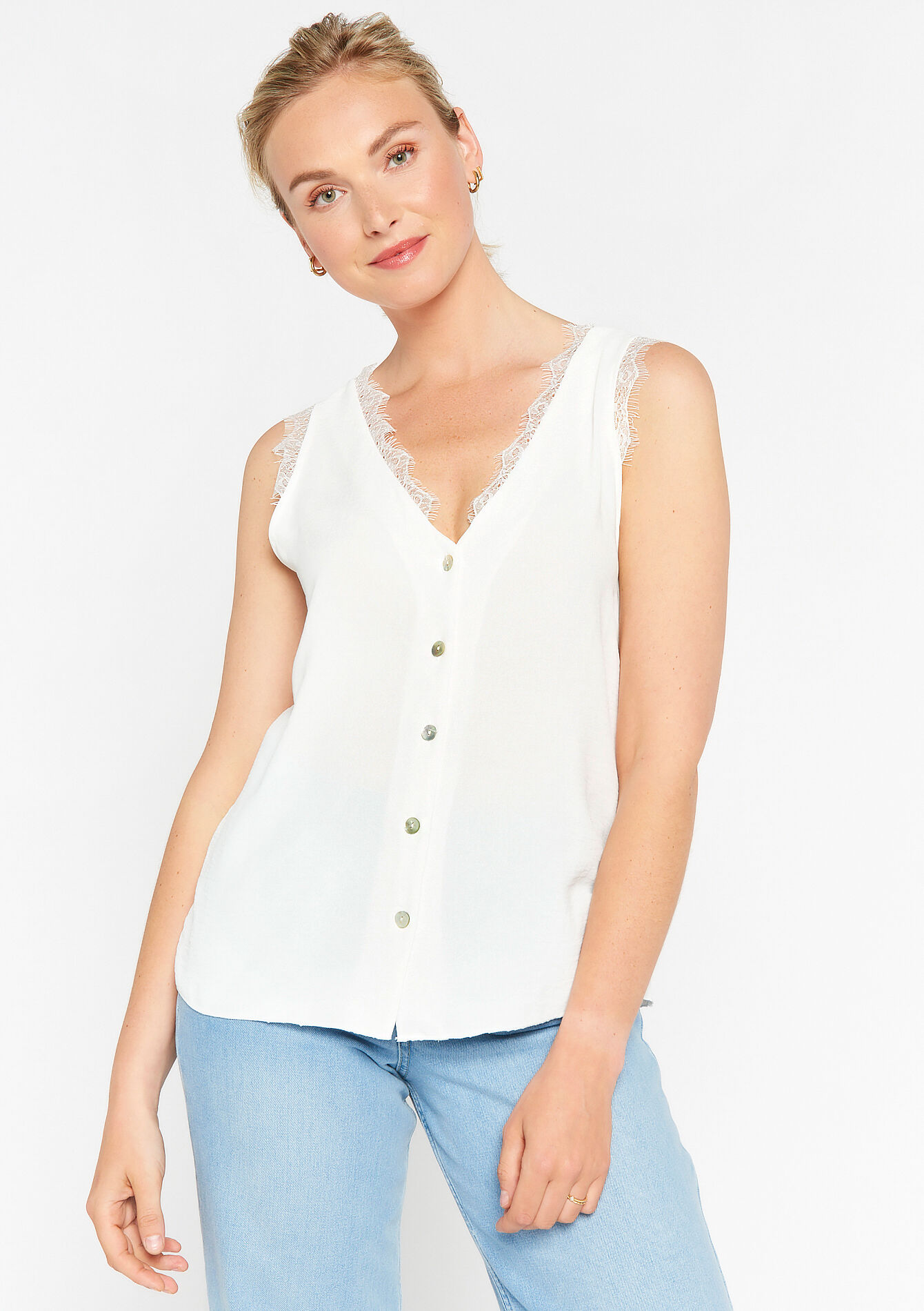 Top with lace detail - OPTICAL WHITE - 05702224_1019