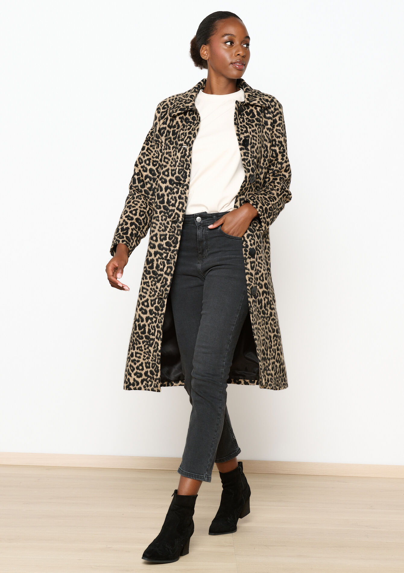 Manteau long à imprimé léopard - LIGHT CAMEL - 23000714_3814