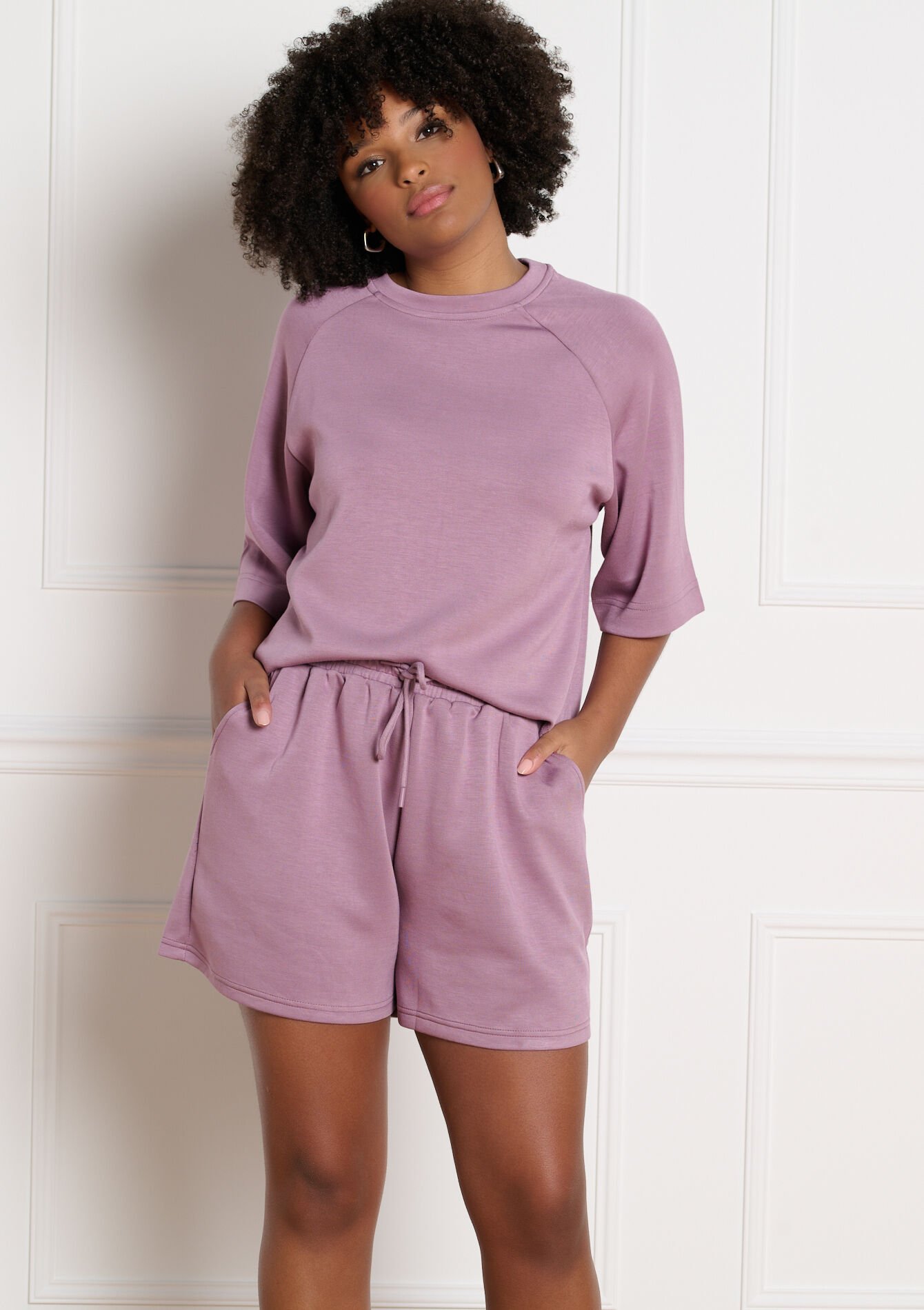 Short fluide taille élastiquée - PASTEL LILAC - 15100410_1493