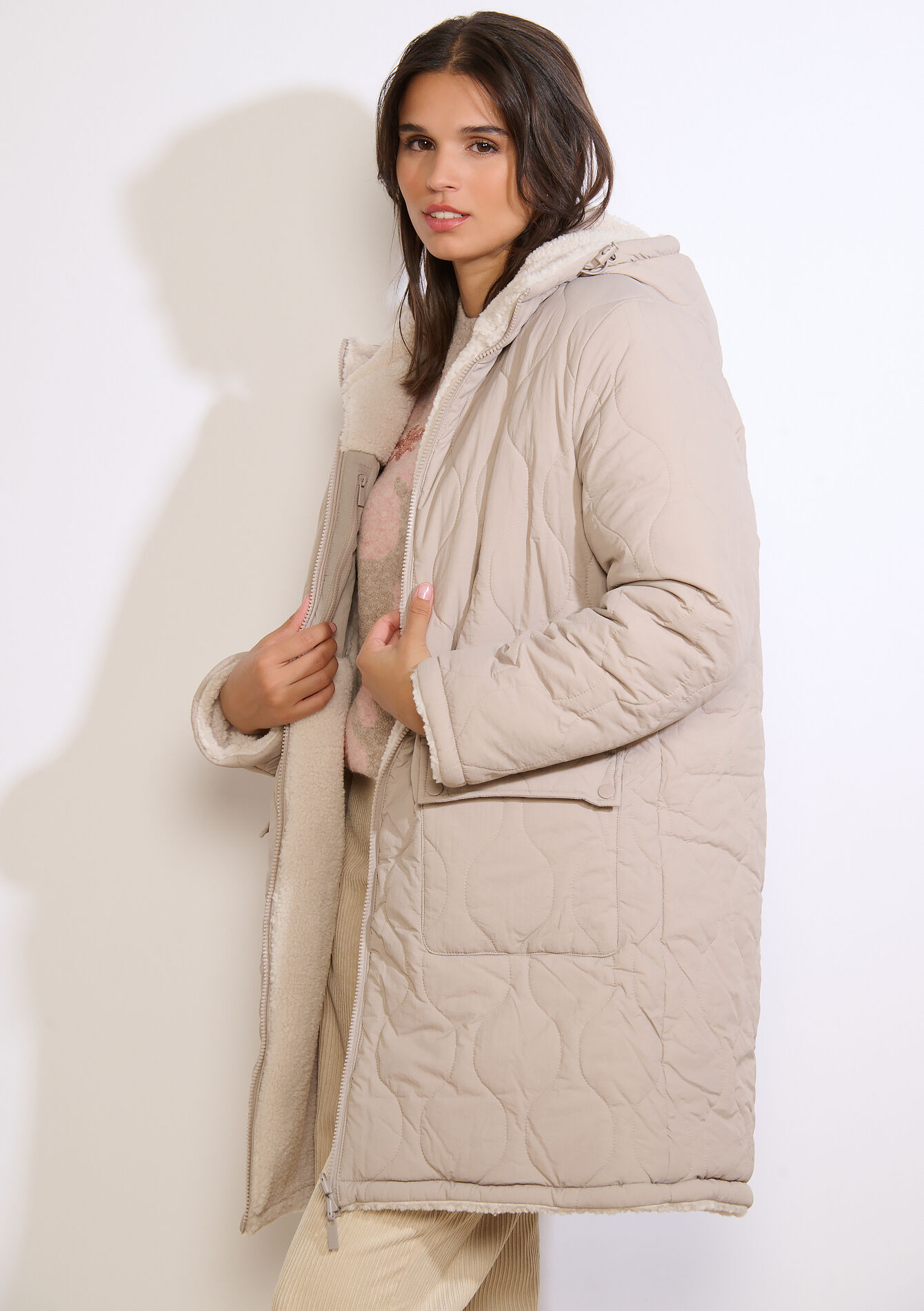 Doudoune réversible longue, Doudoune réversible longue - LIGHT TAUPE - 23000739_2572