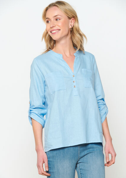 Linen blend shirt - BLUE SKY - 05702482_3009