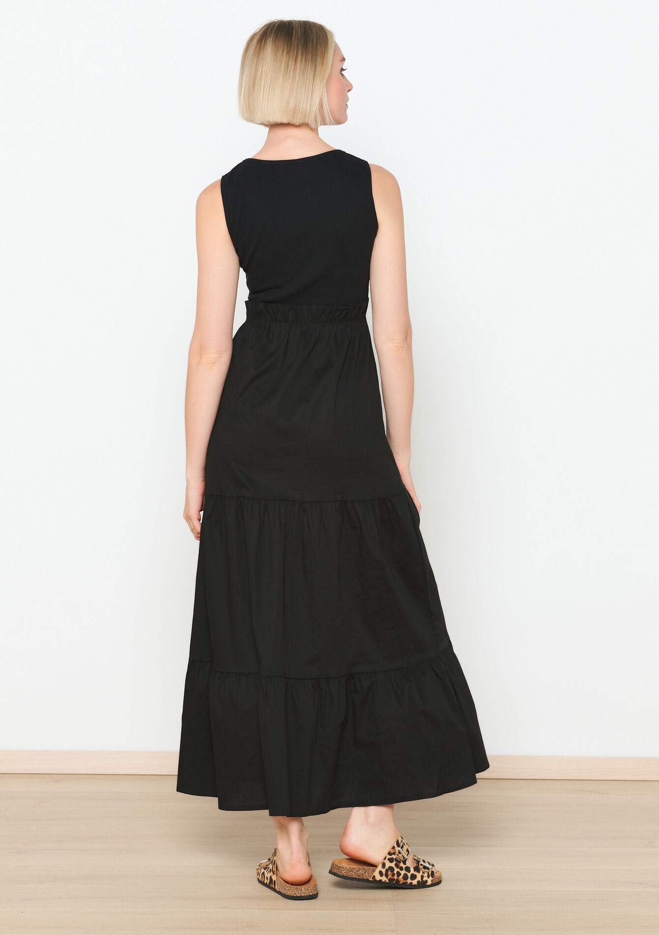 Poplin dress with ribbed top, Poplin dress with ribbed top - BLACK - 08103635_1119