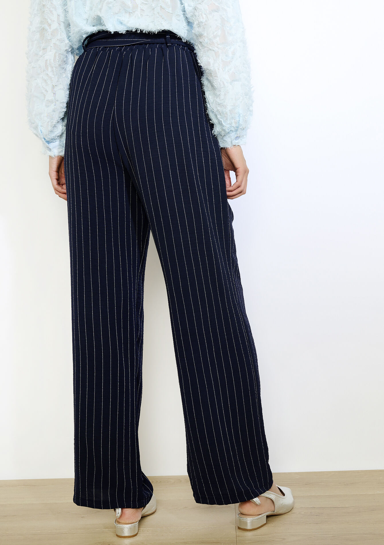 Pantalon fluide à rayures - NAVY BASIC - 06601040_2723