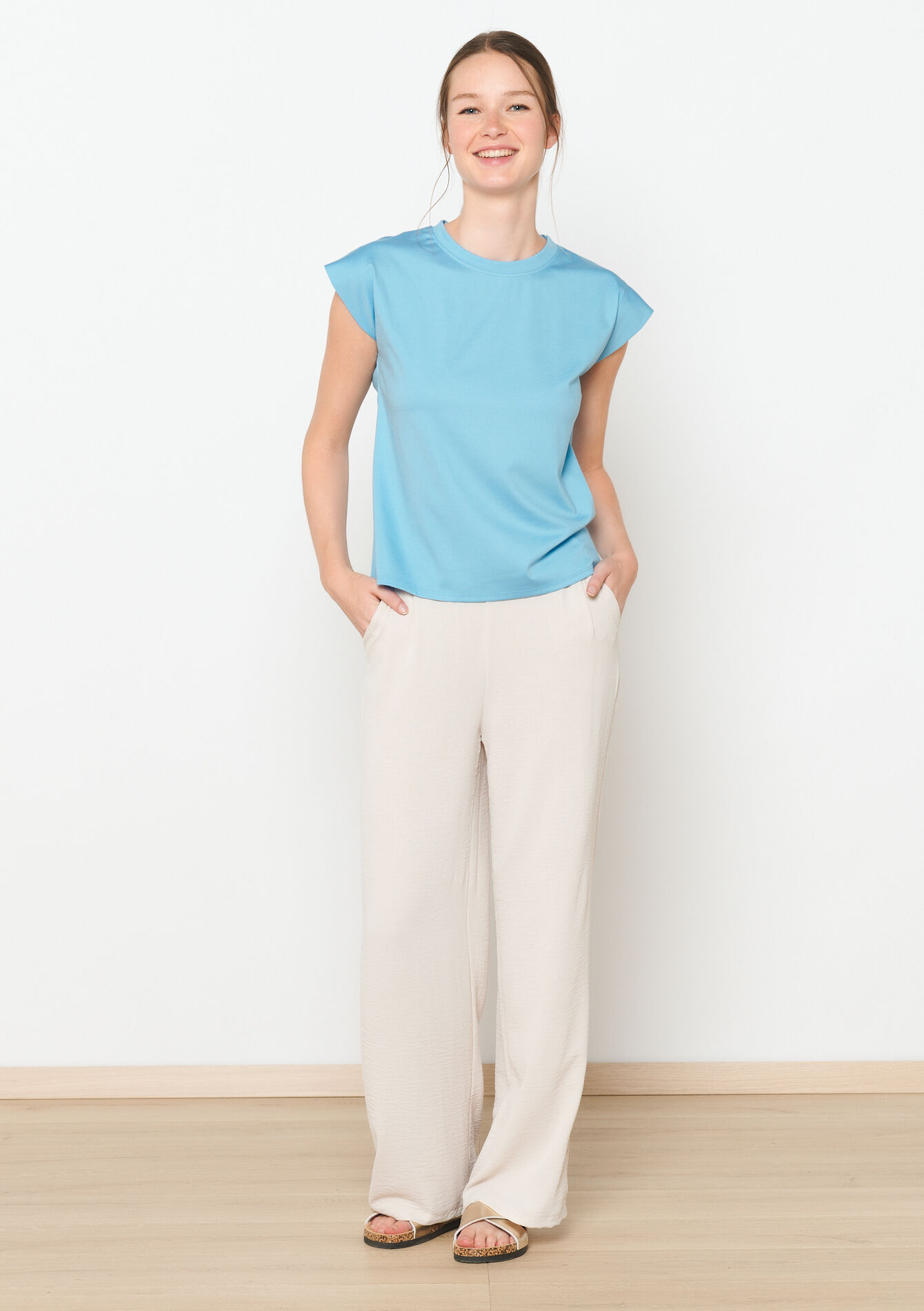 T-shirt met ronde hals - BLUE PASTEL - 02200449_3003