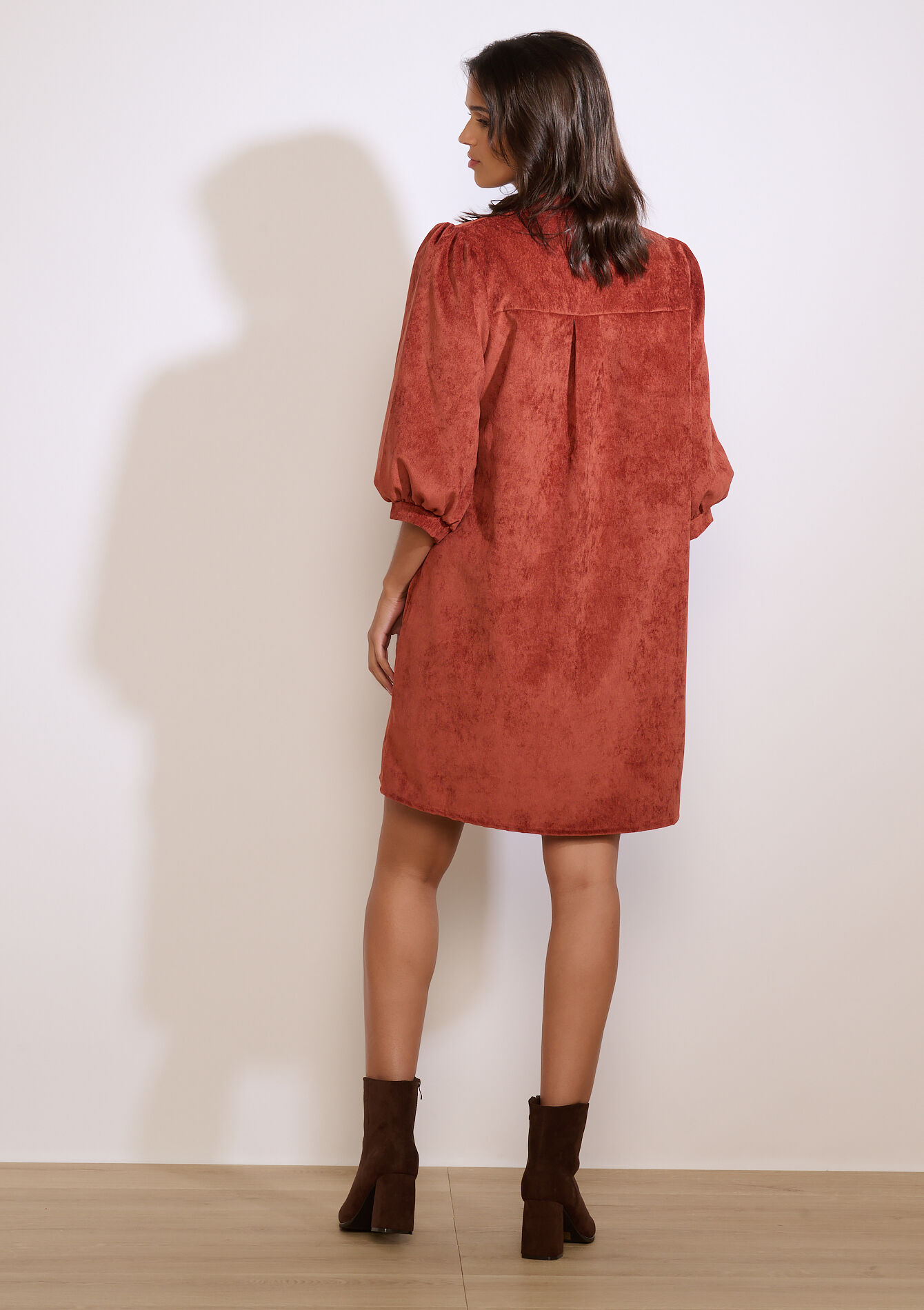 Korte jurk in ribfluweel - ORANGE SPICY - 08104308_5555