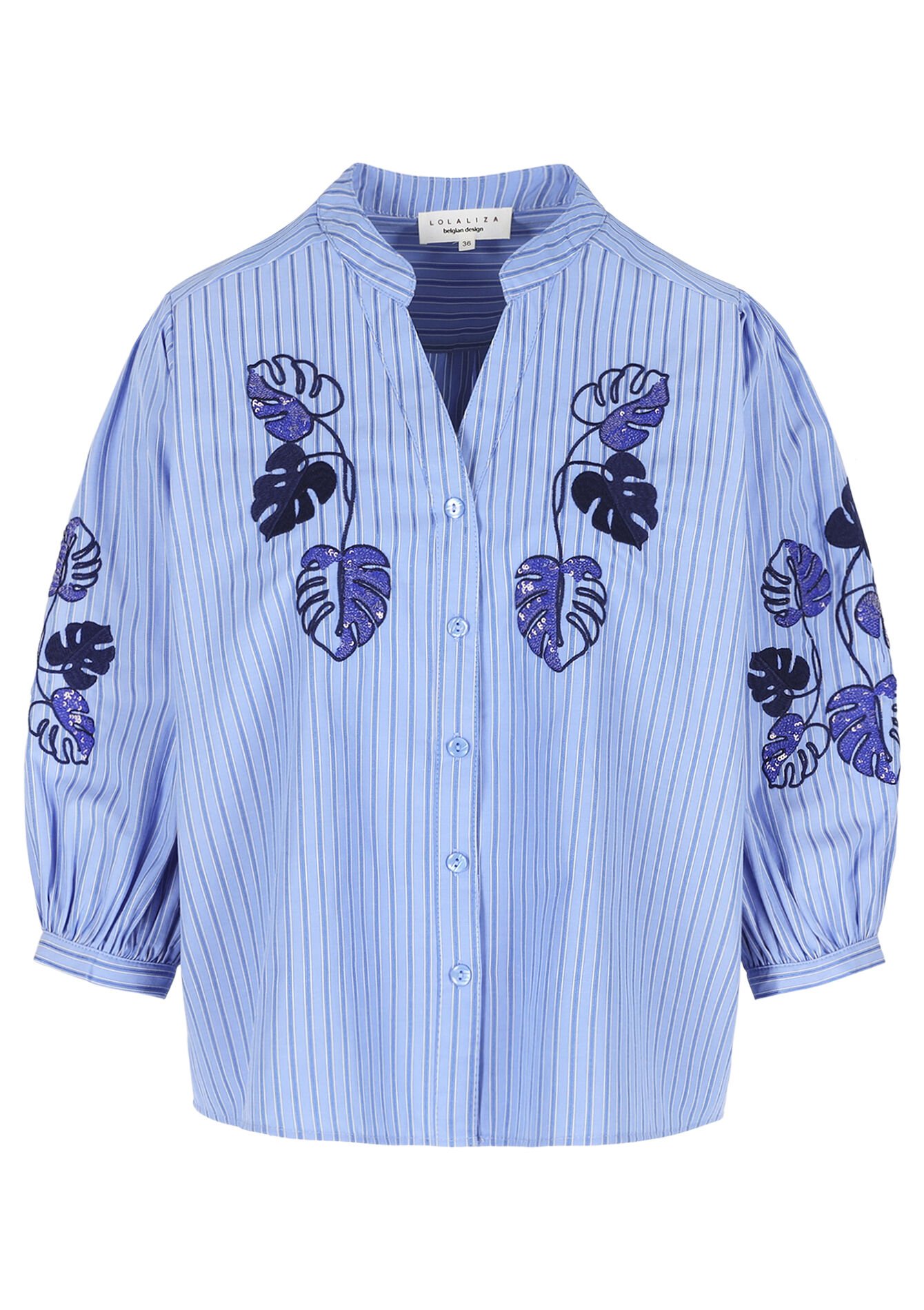 Gestreepte blouse met borduursel - BLUE PASTEL - 05703038_3003