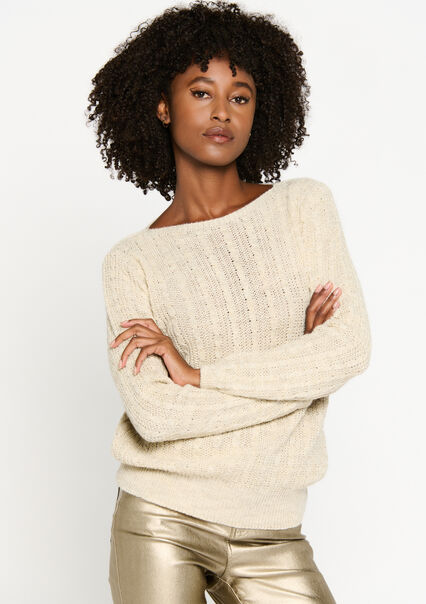 Cable-knitted pullover with lurex - LT BEIGE - 04006329_2527