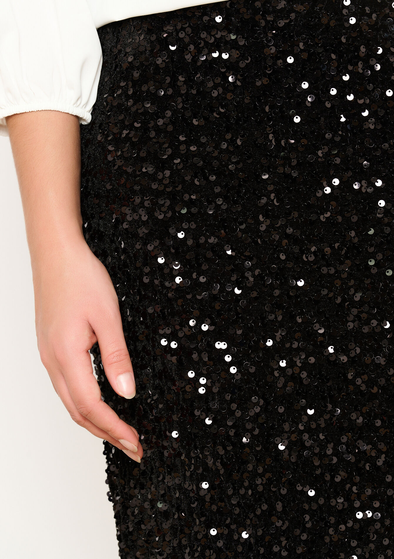 Jupe mi-longue avec sequins, Jupe mi-longue avec sequins - BLACK - 07101253_1119