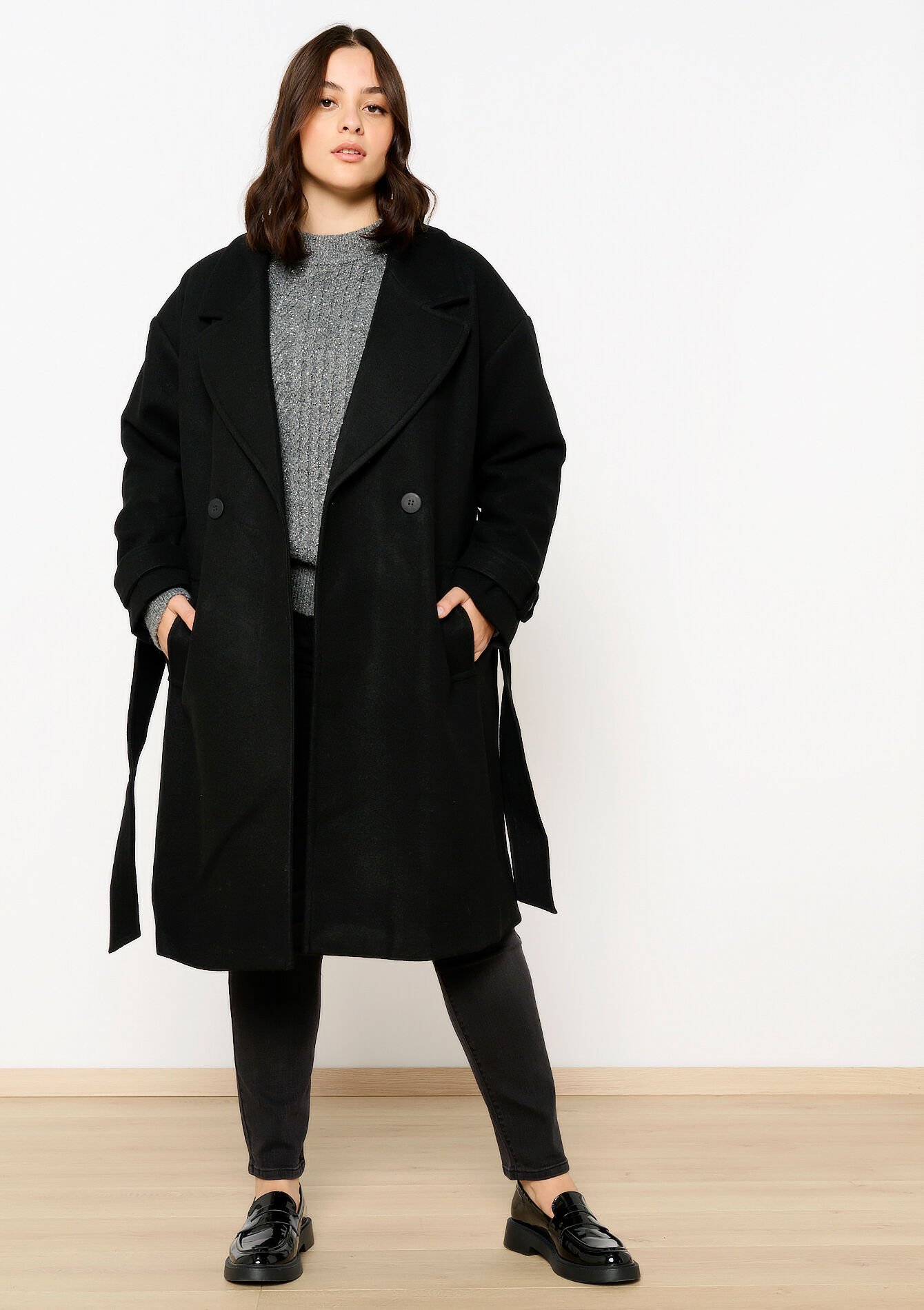 Halflange jas met riem, Halflange jas met riem - BLACK - 23000678_1119