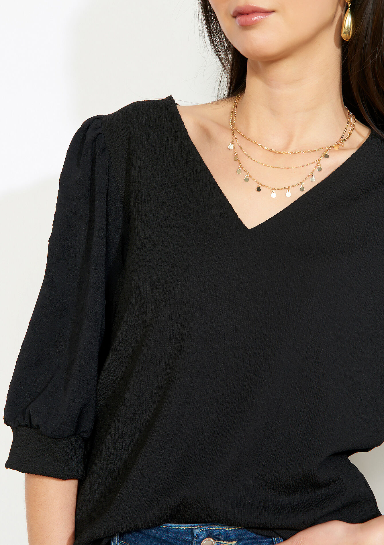 Puff sleeve wrap top - BLACK - 02301994_1119