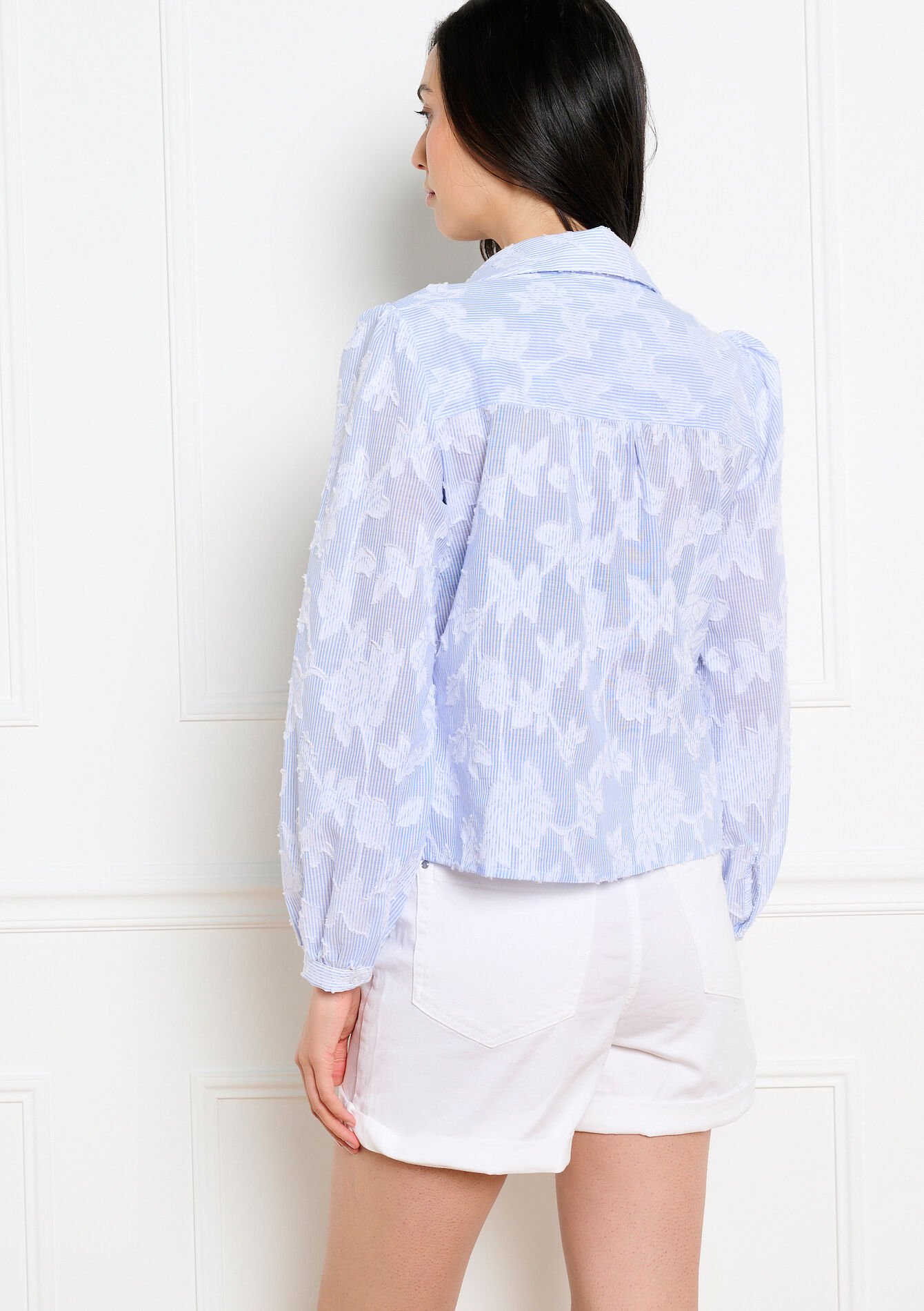 Gestreepte hemd met jacquard - AQUA BLUE - 05703087_3302