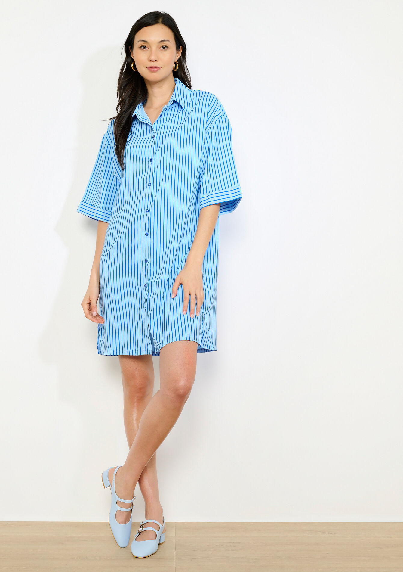 Robe-chemise rayée oversize, Robe-chemise rayée oversize, , back