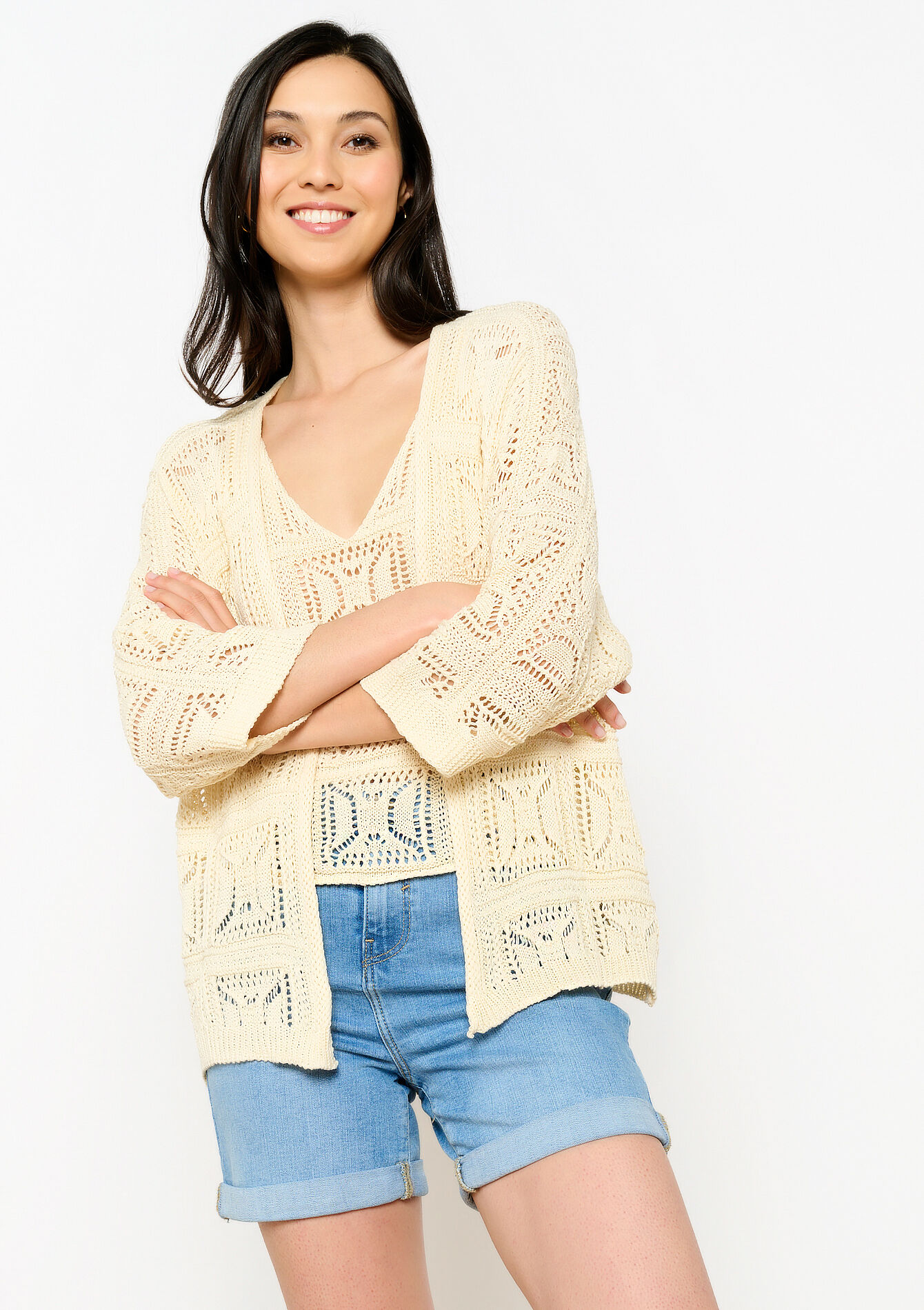 Crochet Cardigan  - LT BEIGE - 04101160_2527