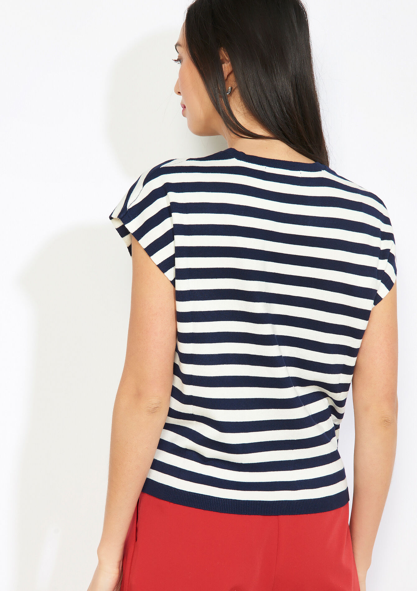 Striped short-sleeve knit - NAVY BASIC - 04007029