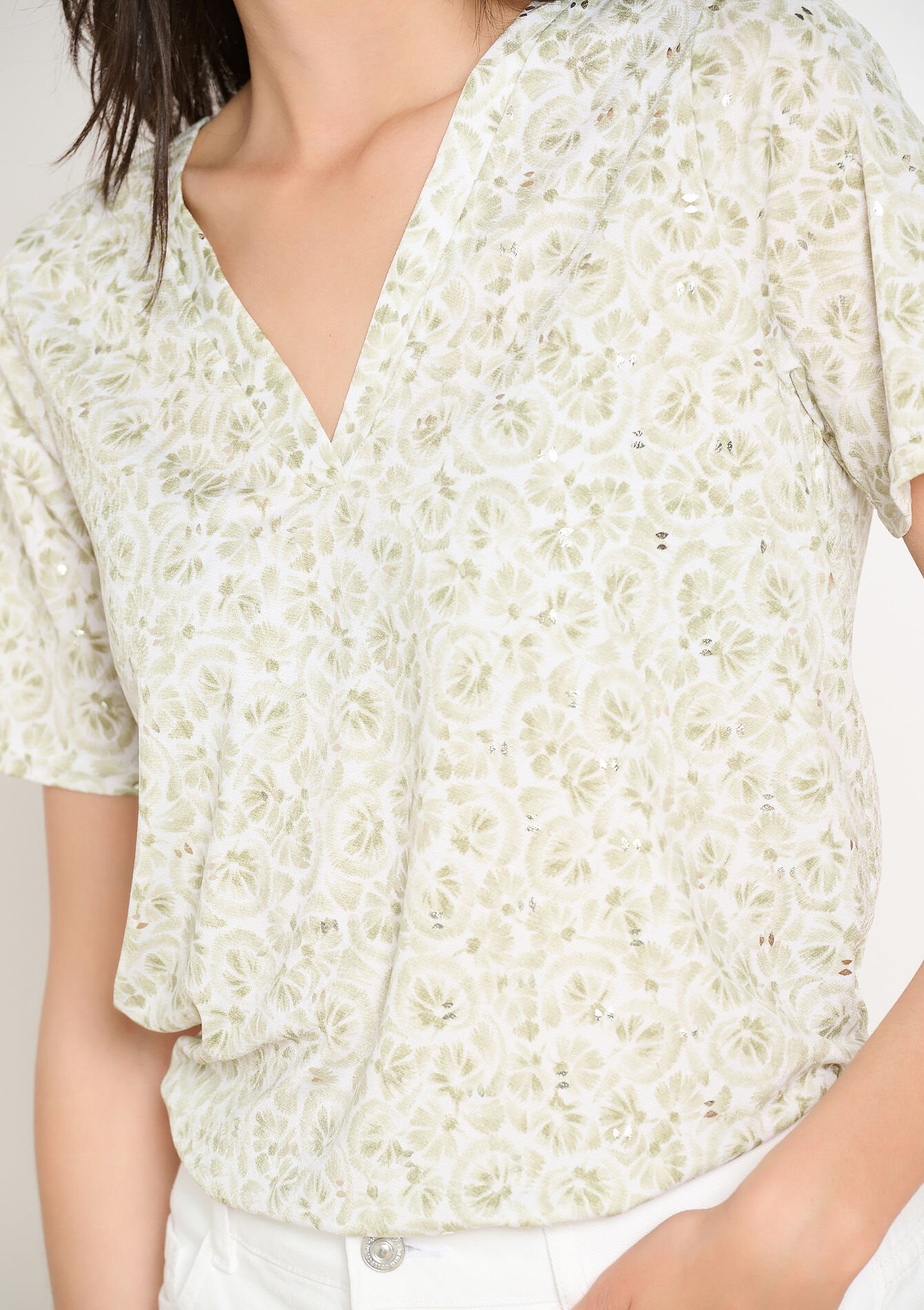Printed v-neck blouse, Printed v-neck blouse - KHAKI FADED - 02301853
