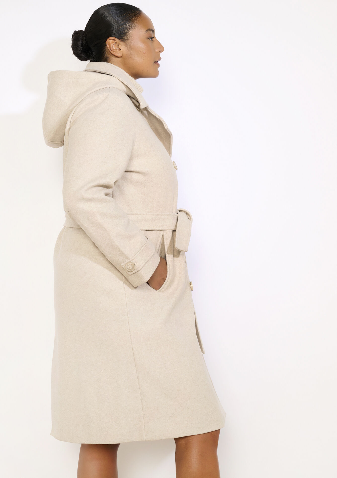 Manteau long ceinturé - BEIGE CHINE - 23000761_4025