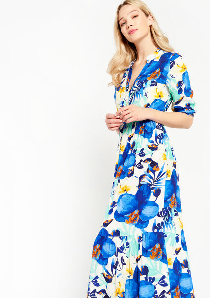 Maxi dress with floral print - BLUE FAIENCE - 08601559_1584