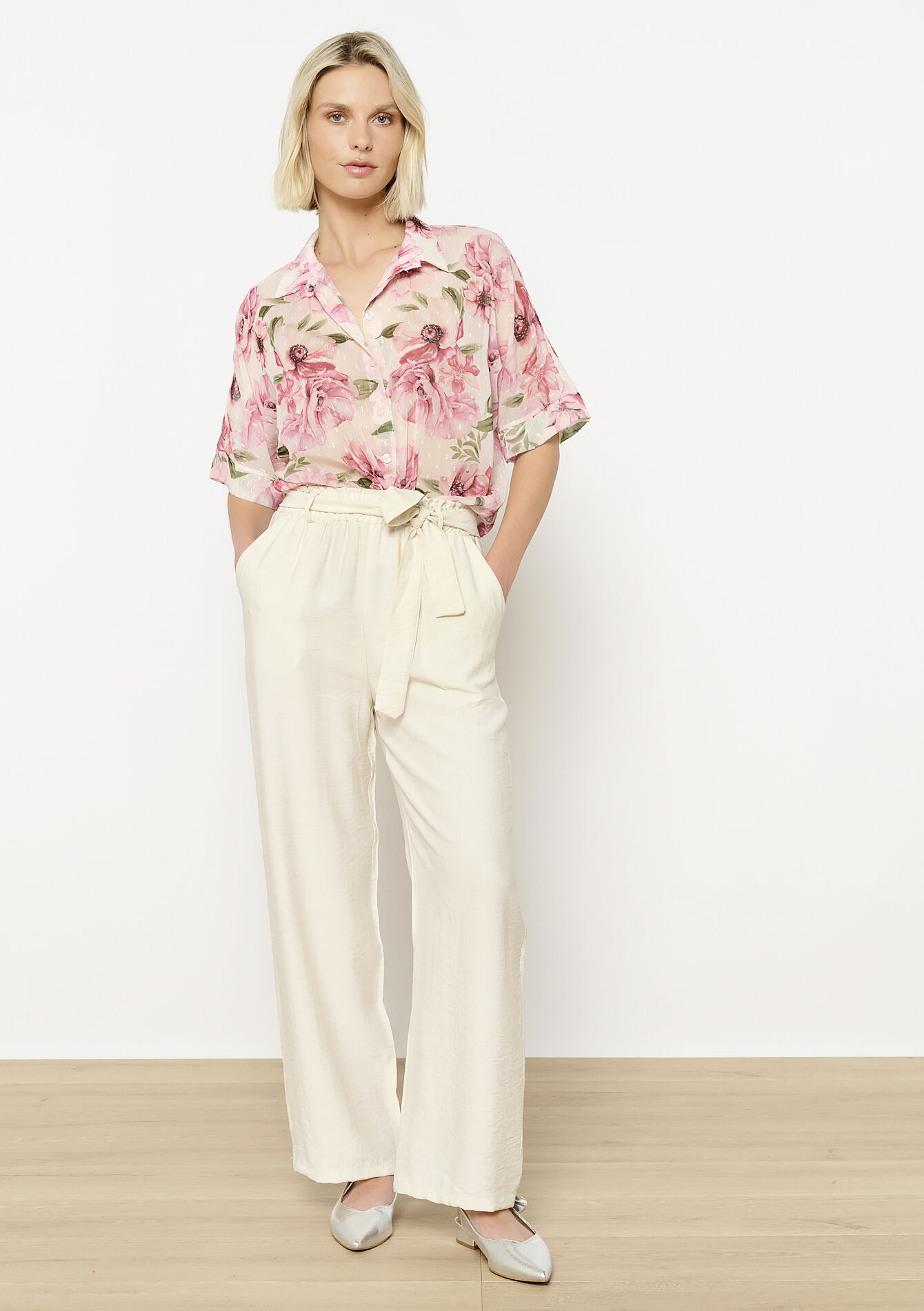 Vloeiende broek met ceintuur, Vloeiende broek met ceintuur - VANILLA WHITE - 06600976_1013