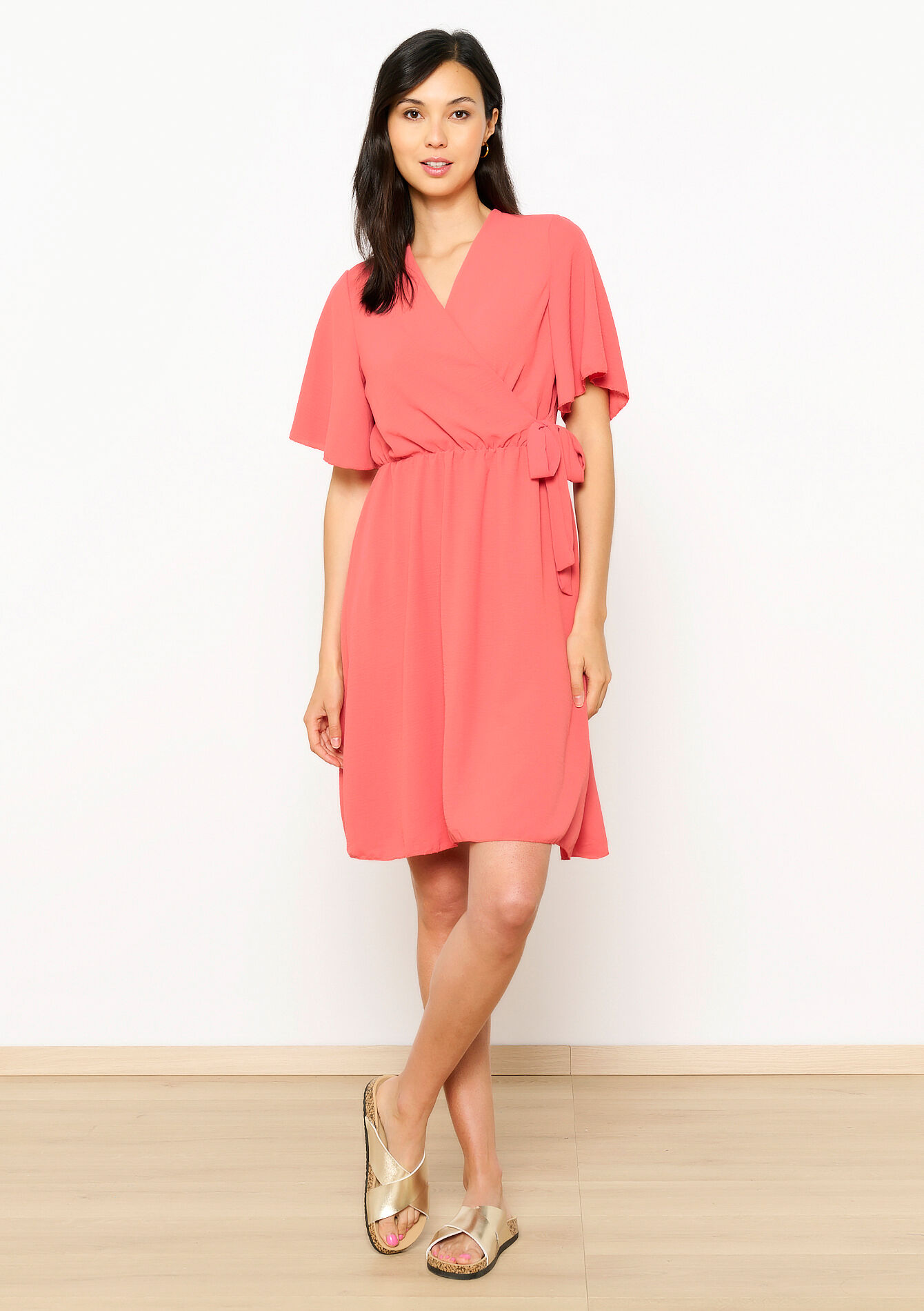 Robe cache-coeur à manches papillon - CORAL GERBERIA - 08103522_5405