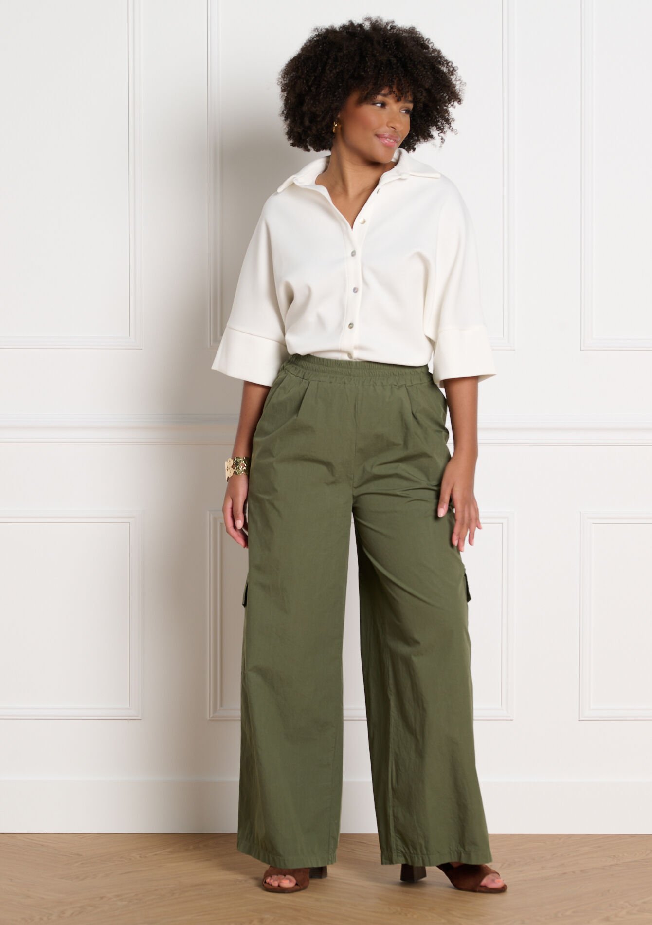 Wijde cargobroek, Wijde cargobroek - KHAKI MED - 06601129_4327