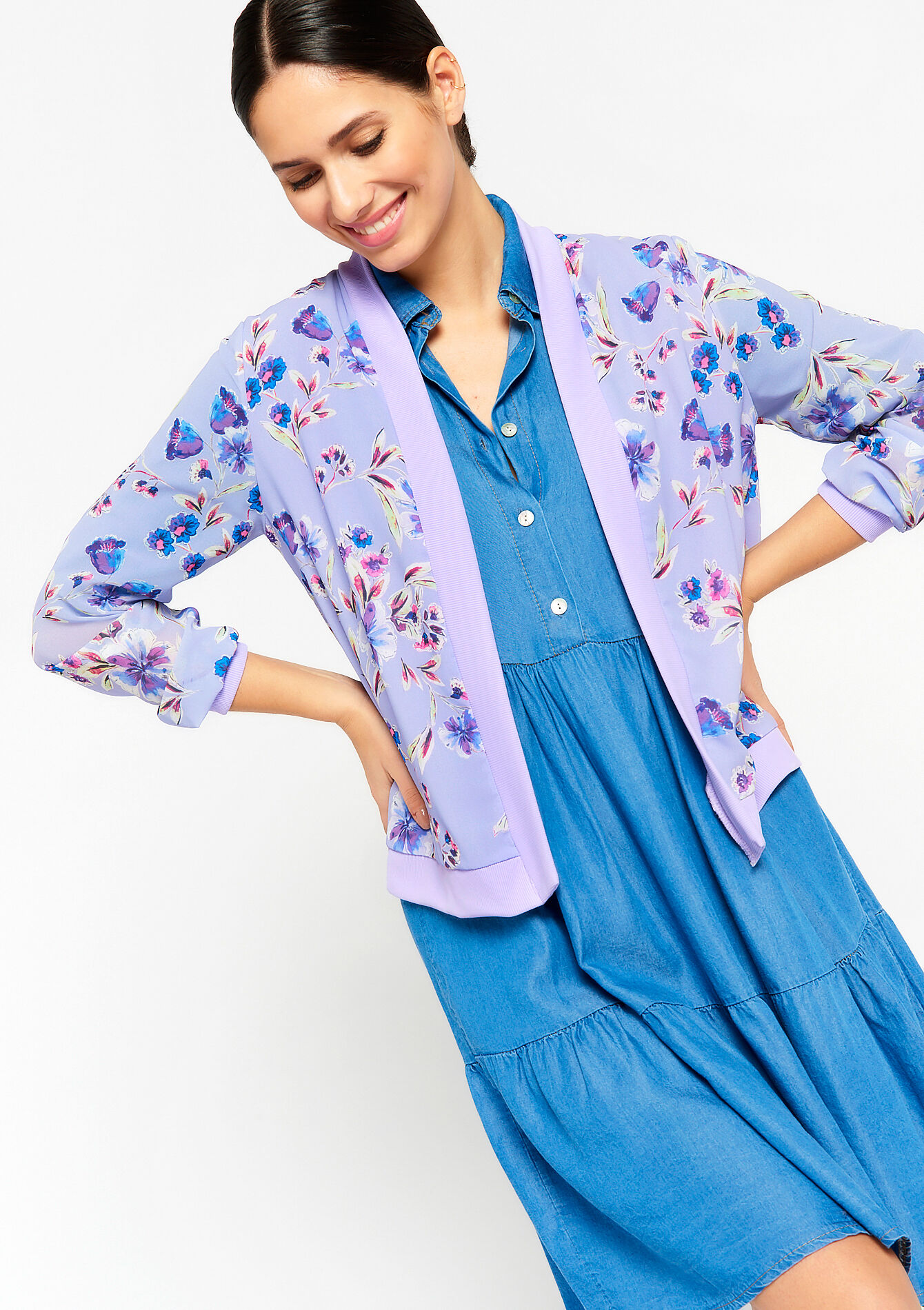 Fluid jacket with floral print, Fluid jacket with floral print - LILAC BRIGHT - 09100782_2578