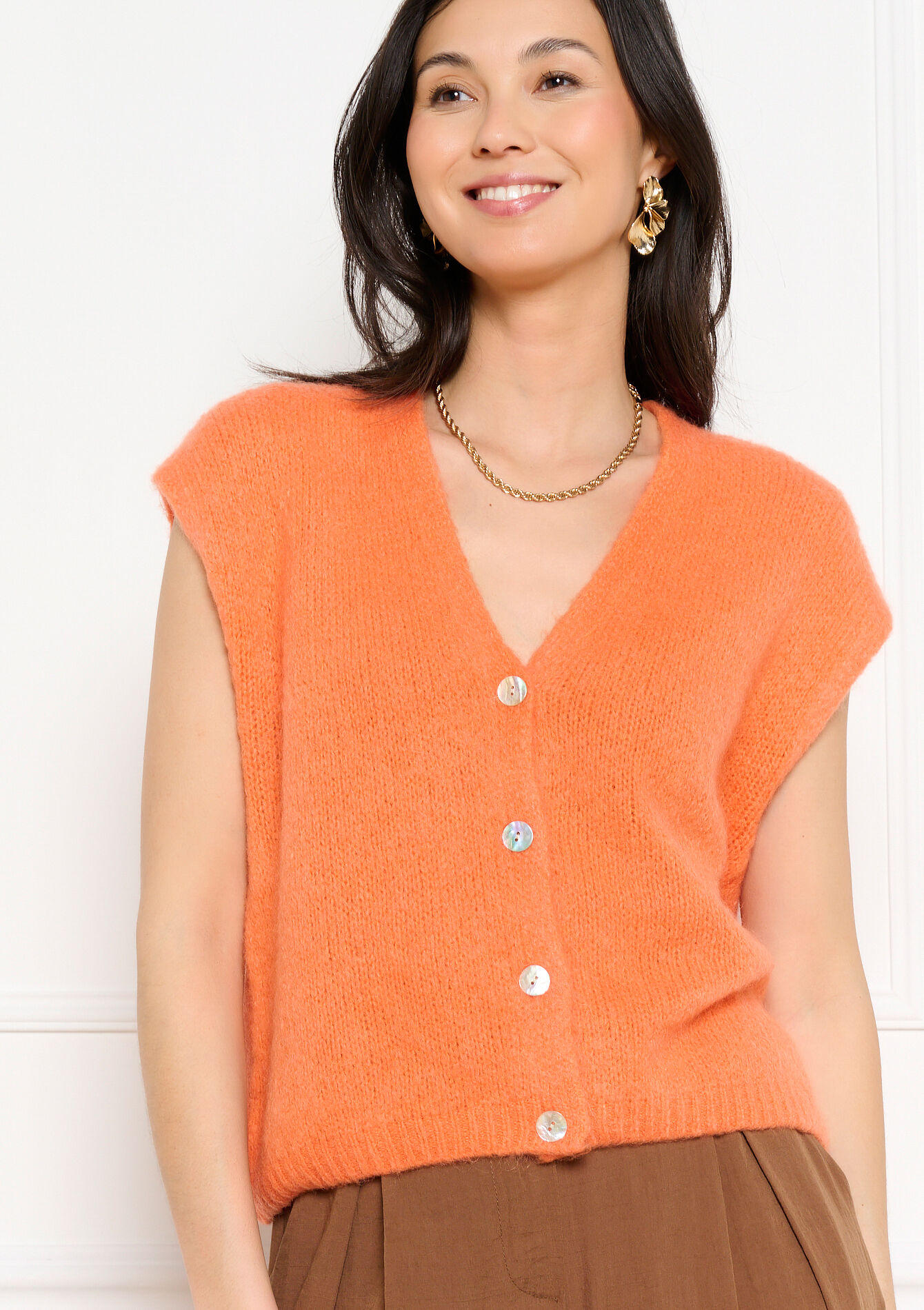 Gilet maille sans manches - ORANGE BRIGHT - 04101456_1255