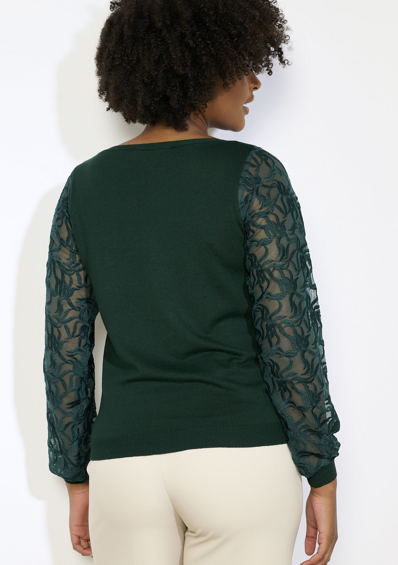 Trui met transparante mouwen, Trui met transparante mouwen - BOTTLE GREEN - 04006917_1778