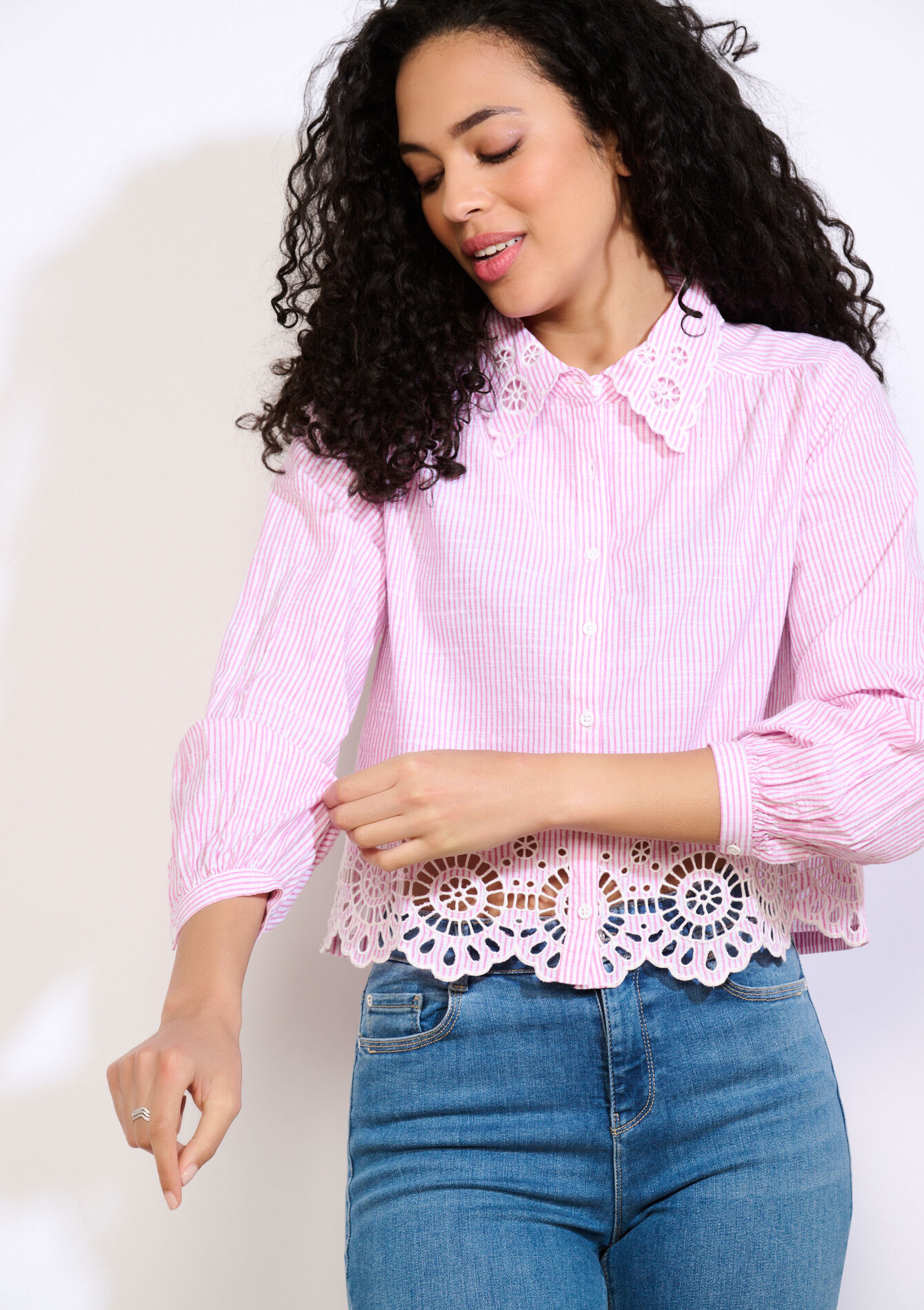 Geborduurde blouse met ajourzoom - LIGHT PINK - 05702950_1303