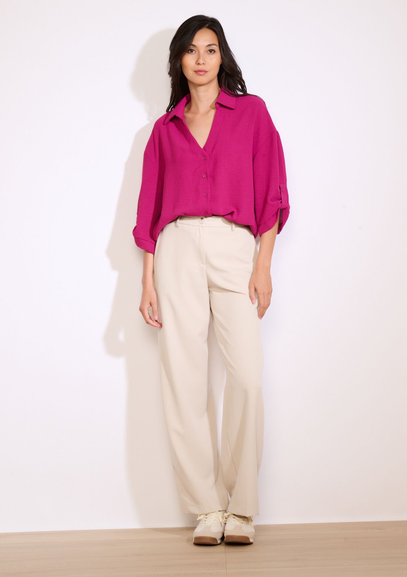 Losvallend overhemd met knopen, Losvallend overhemd met knopen - FUCHSIA - 05702938_5626