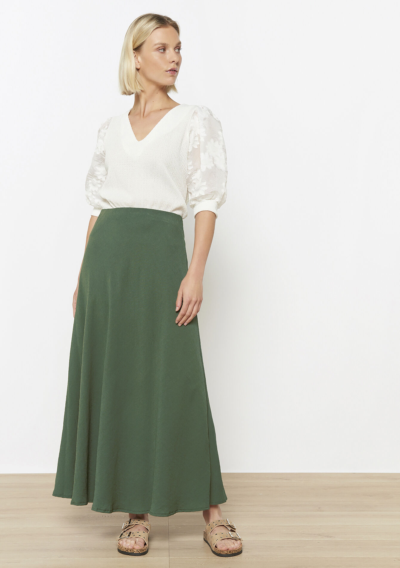 Losvallende maxi-rok - KHAKI MED - 07101371_4327