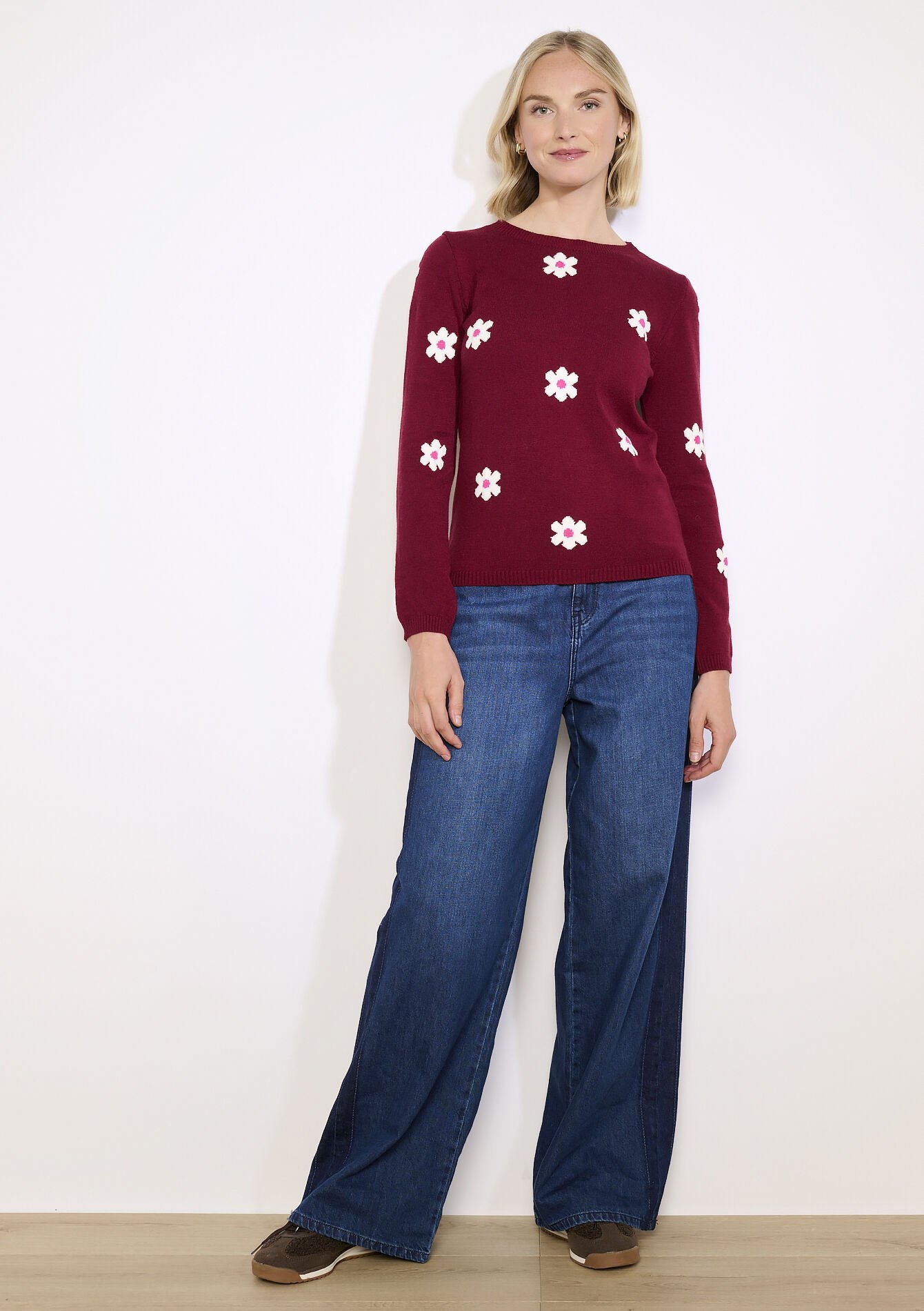 Trui met bloemenprint - BORDEAU WINE - 04007088_1467