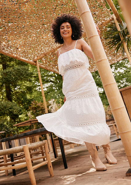 Maxi dress with embroidery - OPTICAL WHITE - 08103736_1019