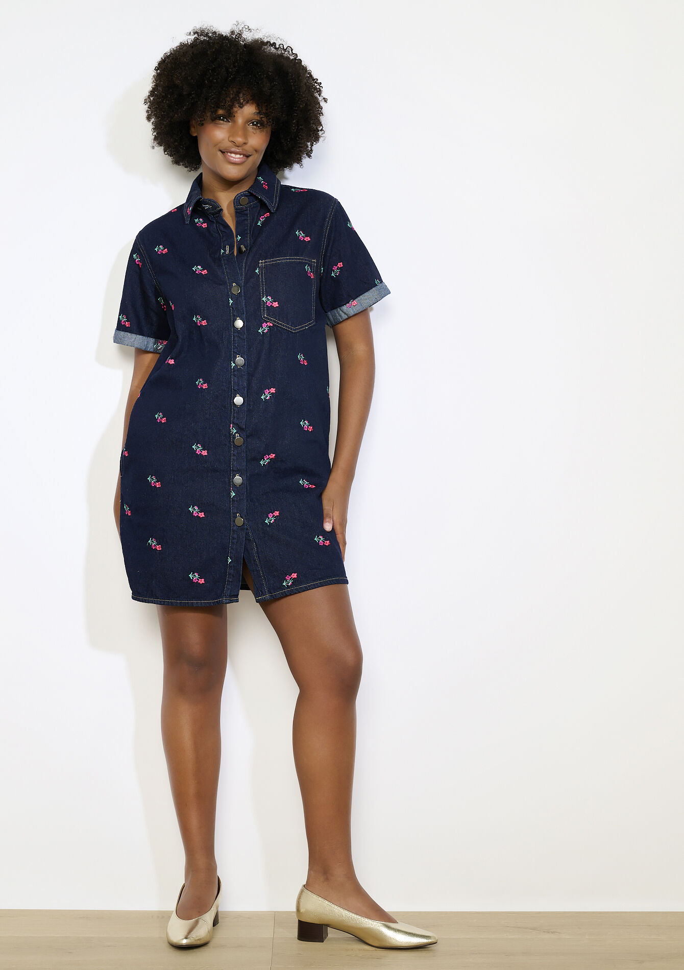 Geborduurde jeansjurk - DARK BLUE - 08104266_0501