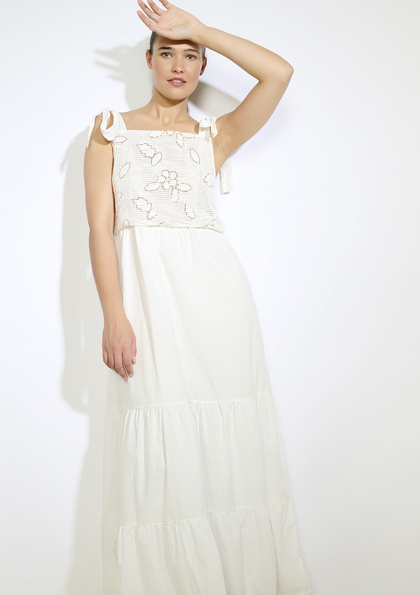 Robe longue à nouer aux épaules, Robe longue à nouer aux épaules - OFFWHITE - 08104193_1001