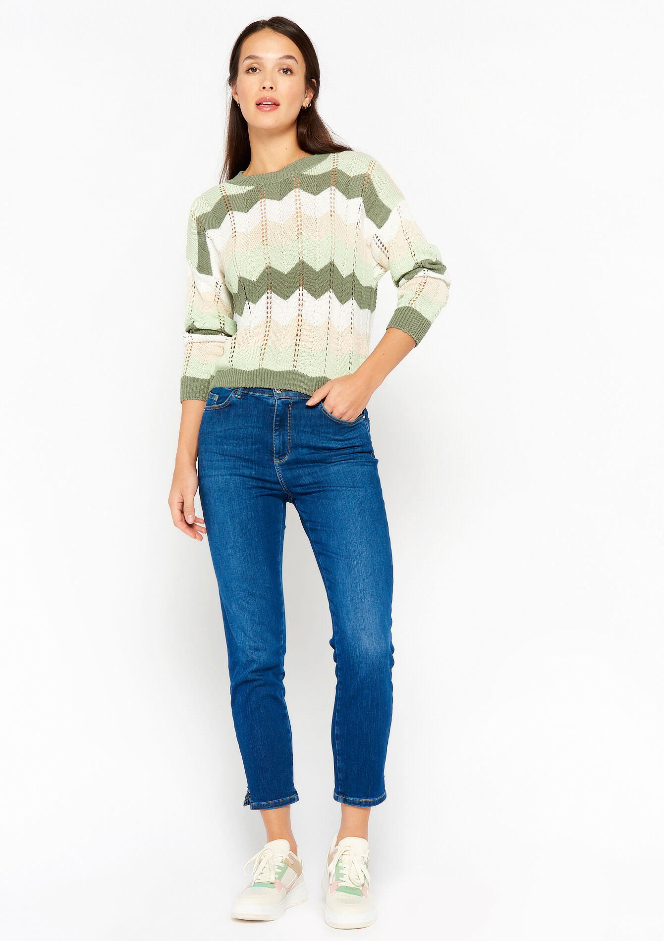 Pullover with zigzag pattern, Pullover with zigzag pattern - KHAKI FADED - 04006101_4326